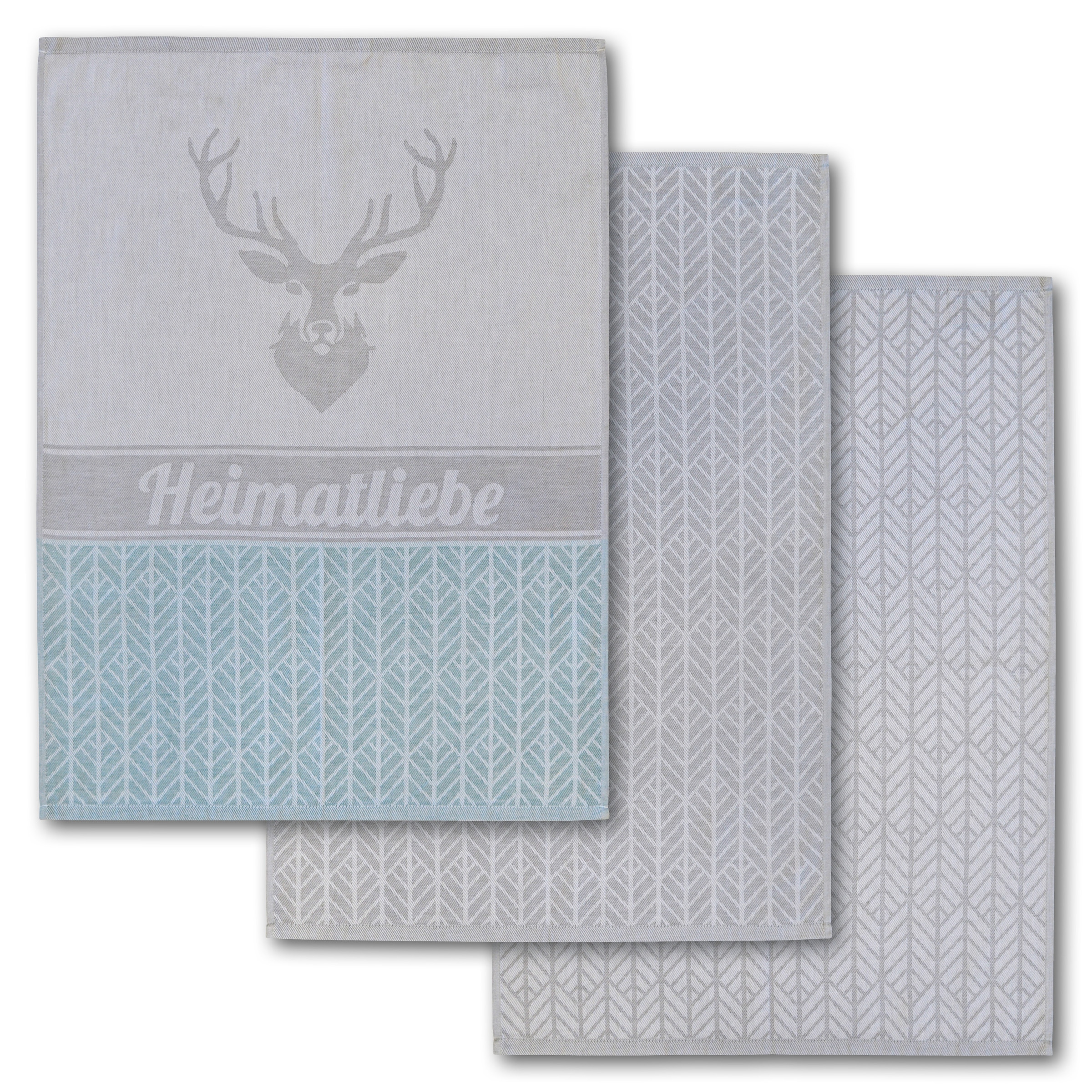 Dyckhoff Geschirrtuch »Heimat, mit 3 verschiedenen Motiven, Heimatliebe« aus 100% Baumwolle, Masse je Tuch ca. 50x70 cm, mit Hirschmotiv