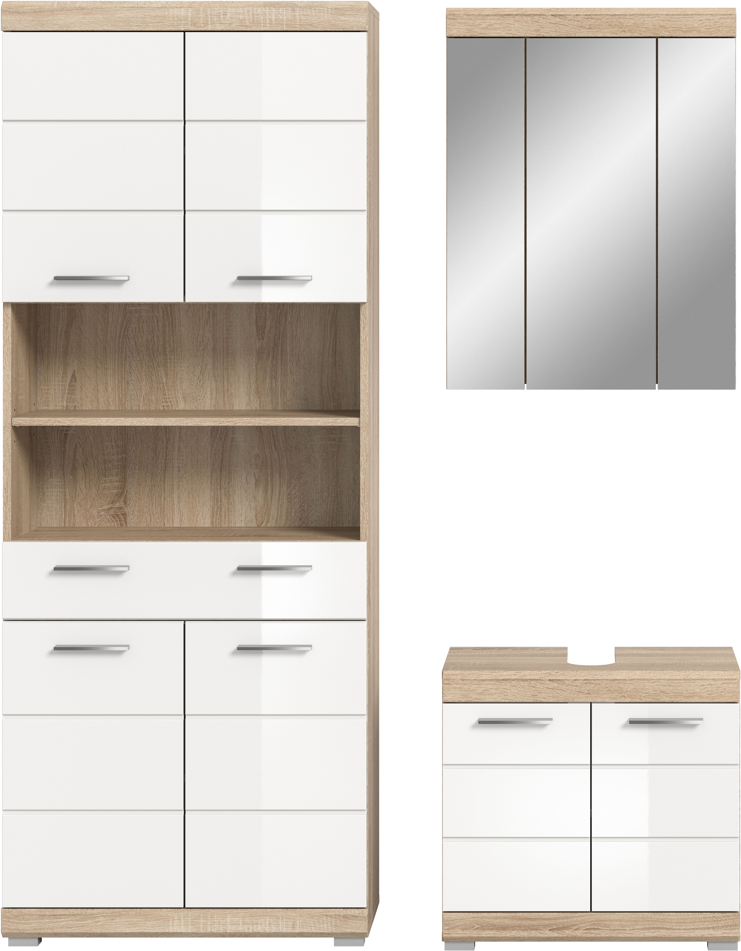 INOSIGN Ensemble de meubles de salle de bain »SIENA, TOPSELLER!, Breite 149cm, 3-teiliges Set« Set, bestehend aus: Hochschrank, Waschbeckenunterschrank & Spiegelschrank, 3 cuis tlg.