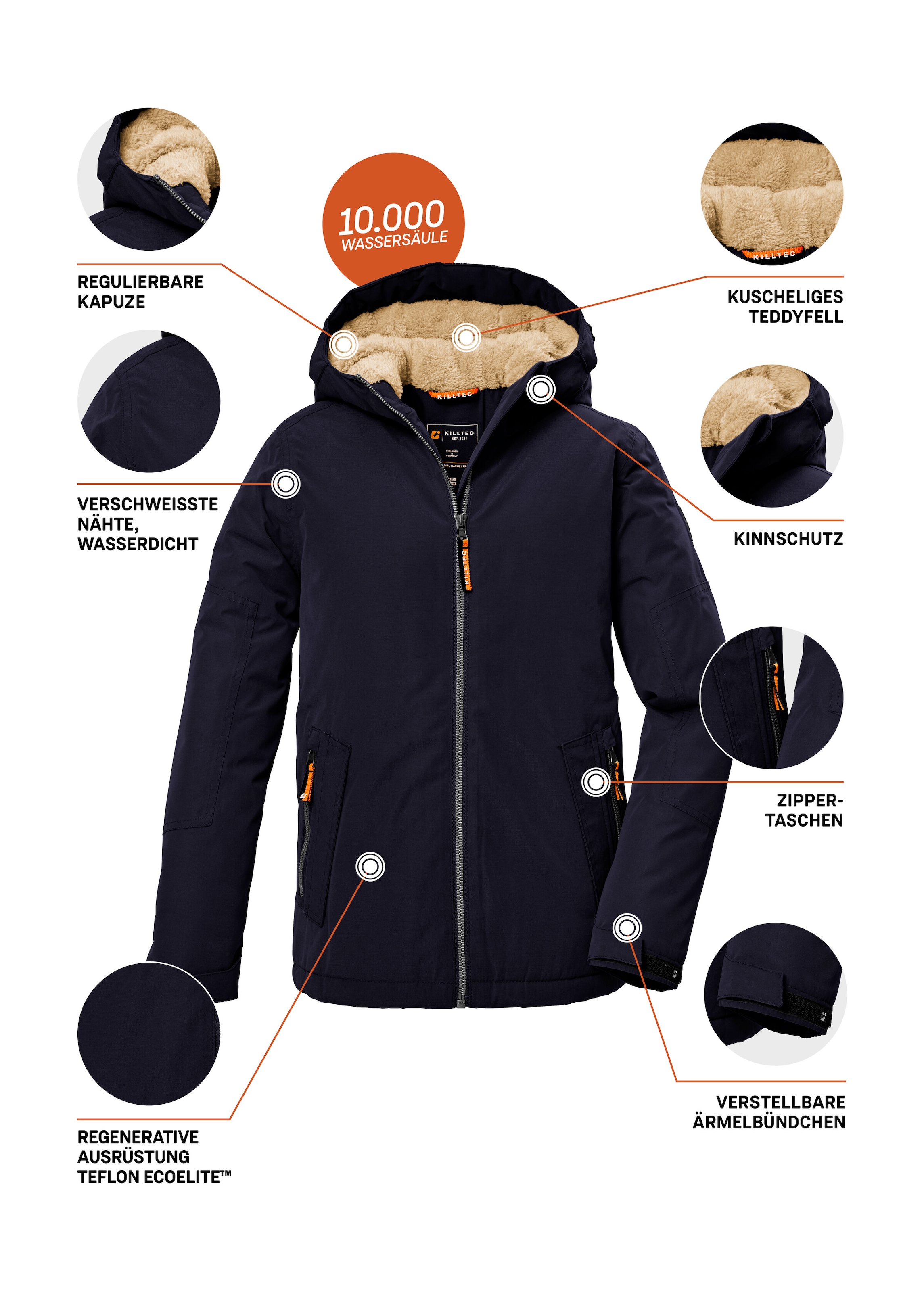 Killtec Veste fonctionnelle »KOW 377 BYS JCKT« Wasserdichte Funktionsjacke mit Kapuze, warmem Futter und Kinnschutz