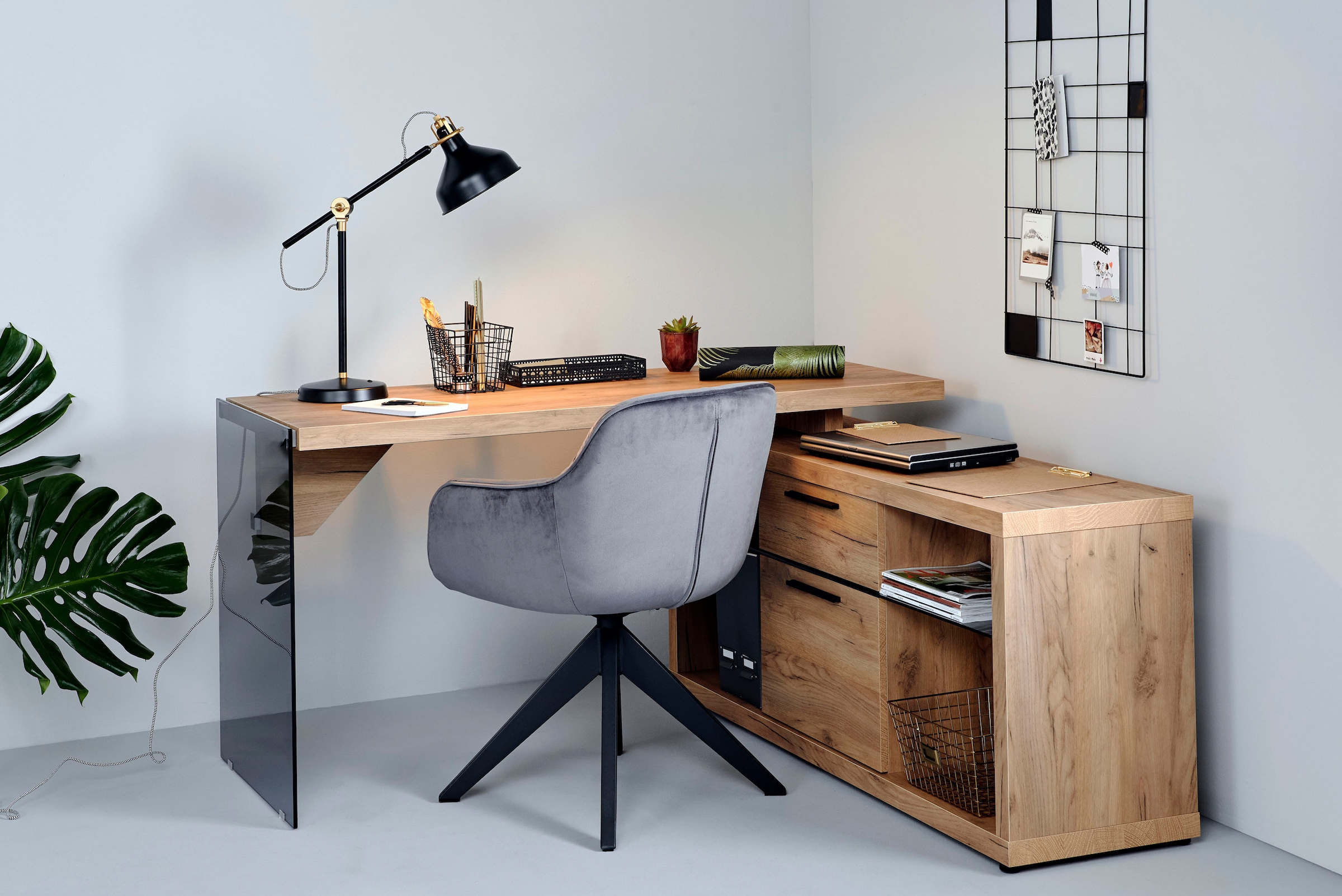 Jahnke Bureau d'angle »LUX« montage réversible, panneau latéral en verre de sécurité ESG