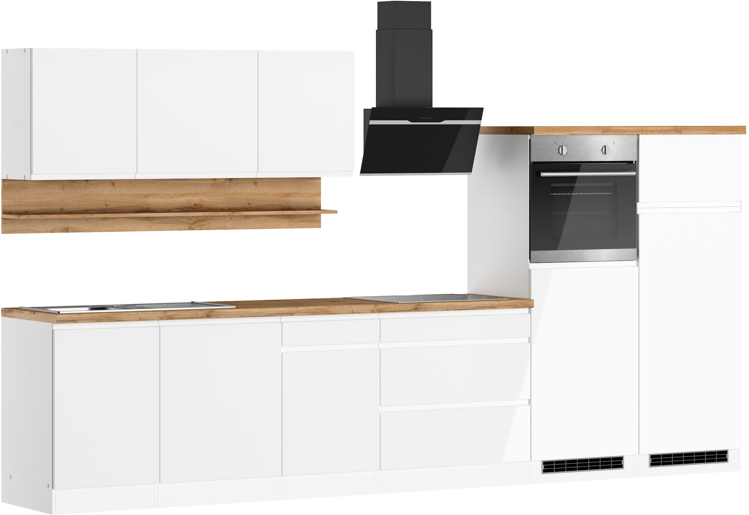 KOCHSTATION Kitchenette »KS-Virginia,neu in verbesserter Ausführung« plan de travail épaisseur 38 mm, rangement, fermeture douce,  largeur 360 cm, softclose, au choix avec appareils électriques et induction