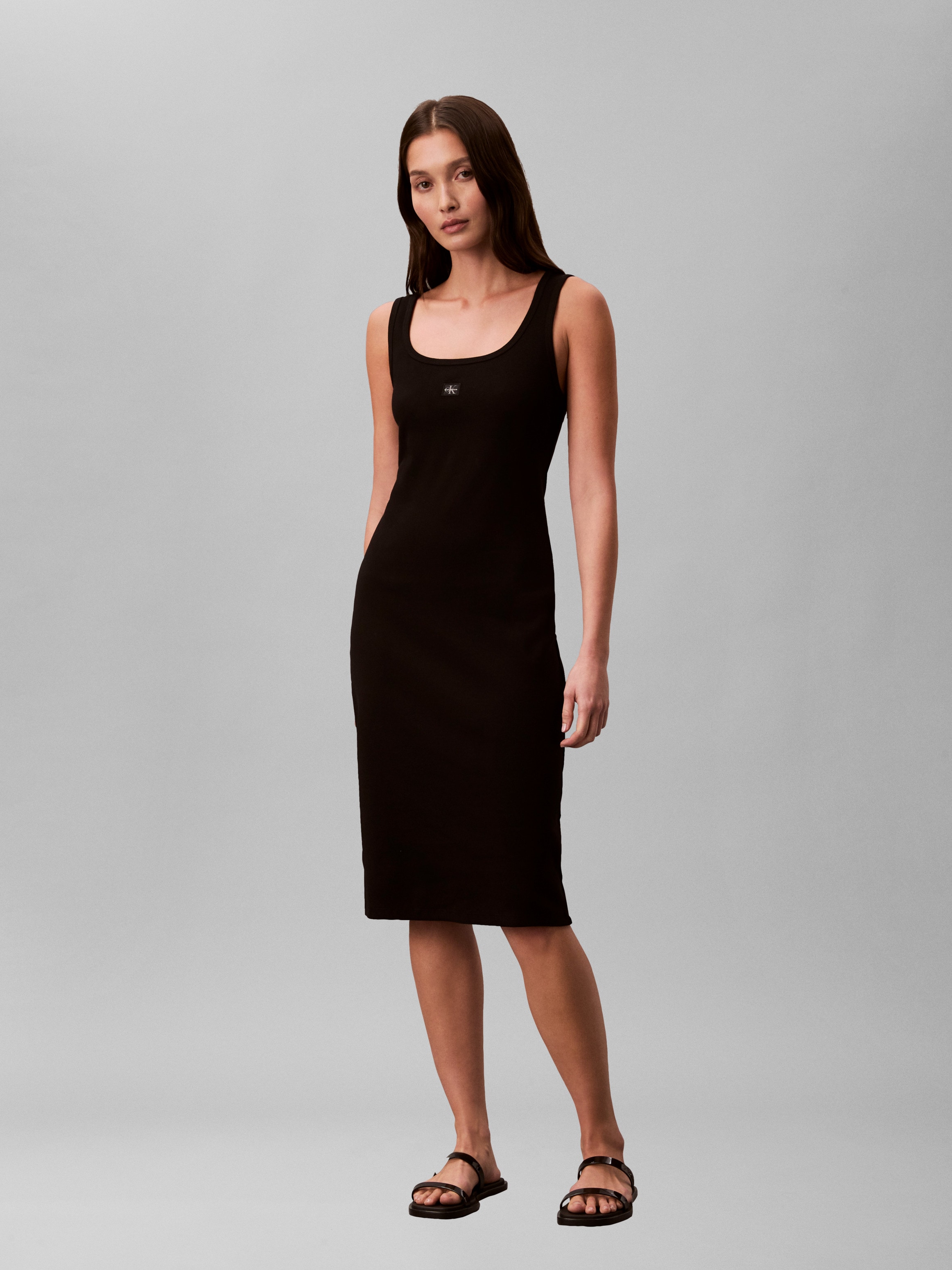 Calvin Klein Minikleid »BABY RIB WOVEN LABEL« Ohne Tasche Figurbetonte Passform mit Rundhalsausschnitt