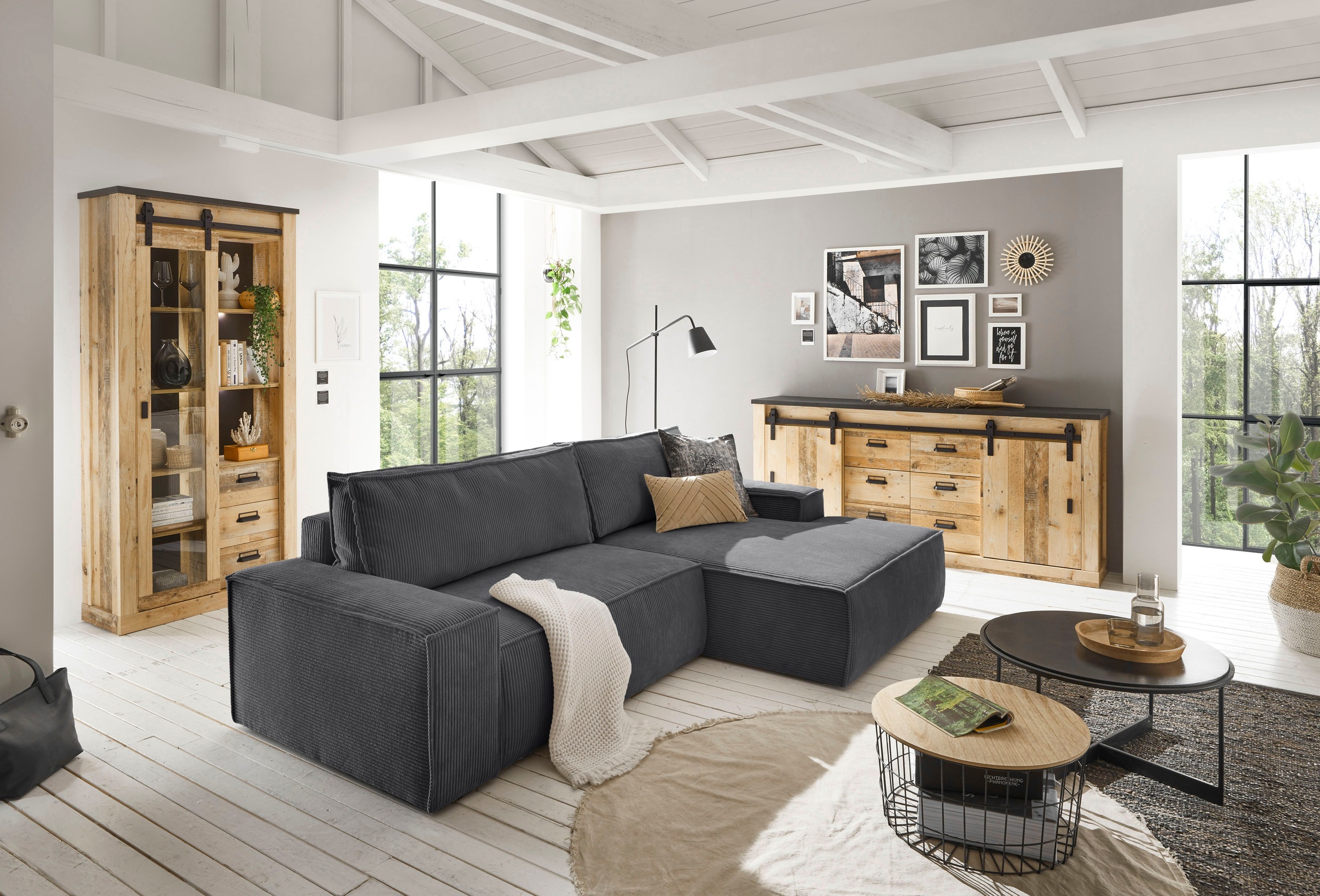 Home affaire Ecksofa »SHERWOOD L-Form, 267 cm - OTTO. Verlässliche Qualität.« Schlaffunktion mit Bettkasten (210x136 cm), Cord, Vintage, Samtvelours
