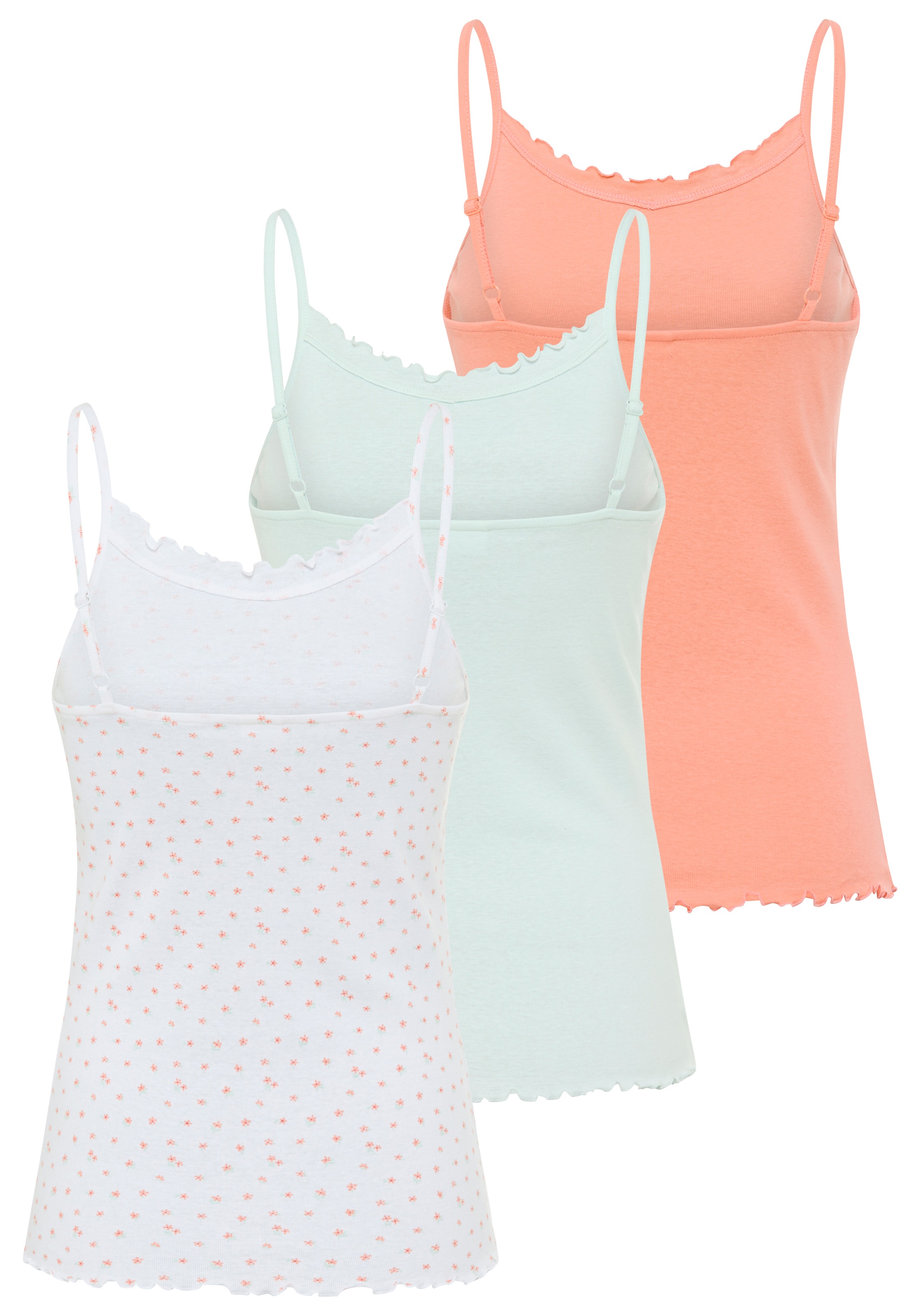 KangaROOS Spaghettitop Packung, 3 tlg. mit verspielter Rollsaumkante