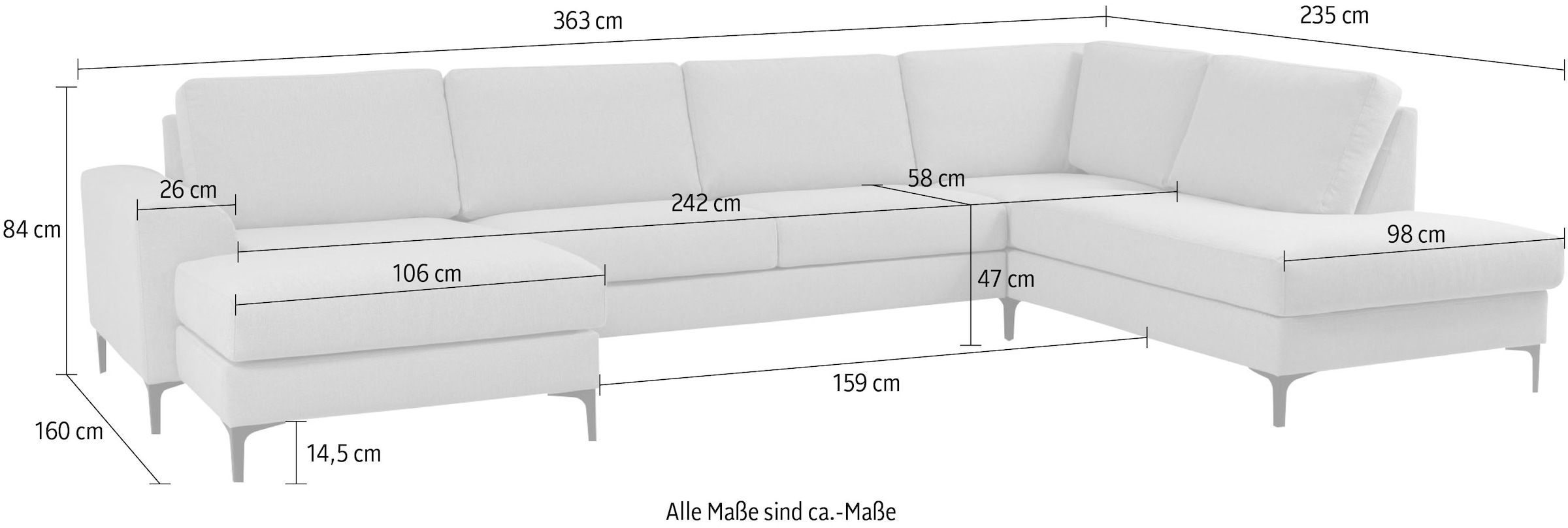 GOODproduct Wohnlandschaft »Henry, U-Form, Breite 363 cm« mit Metallbeinen, Wellenunterfederung, wasserabweisender Stoff