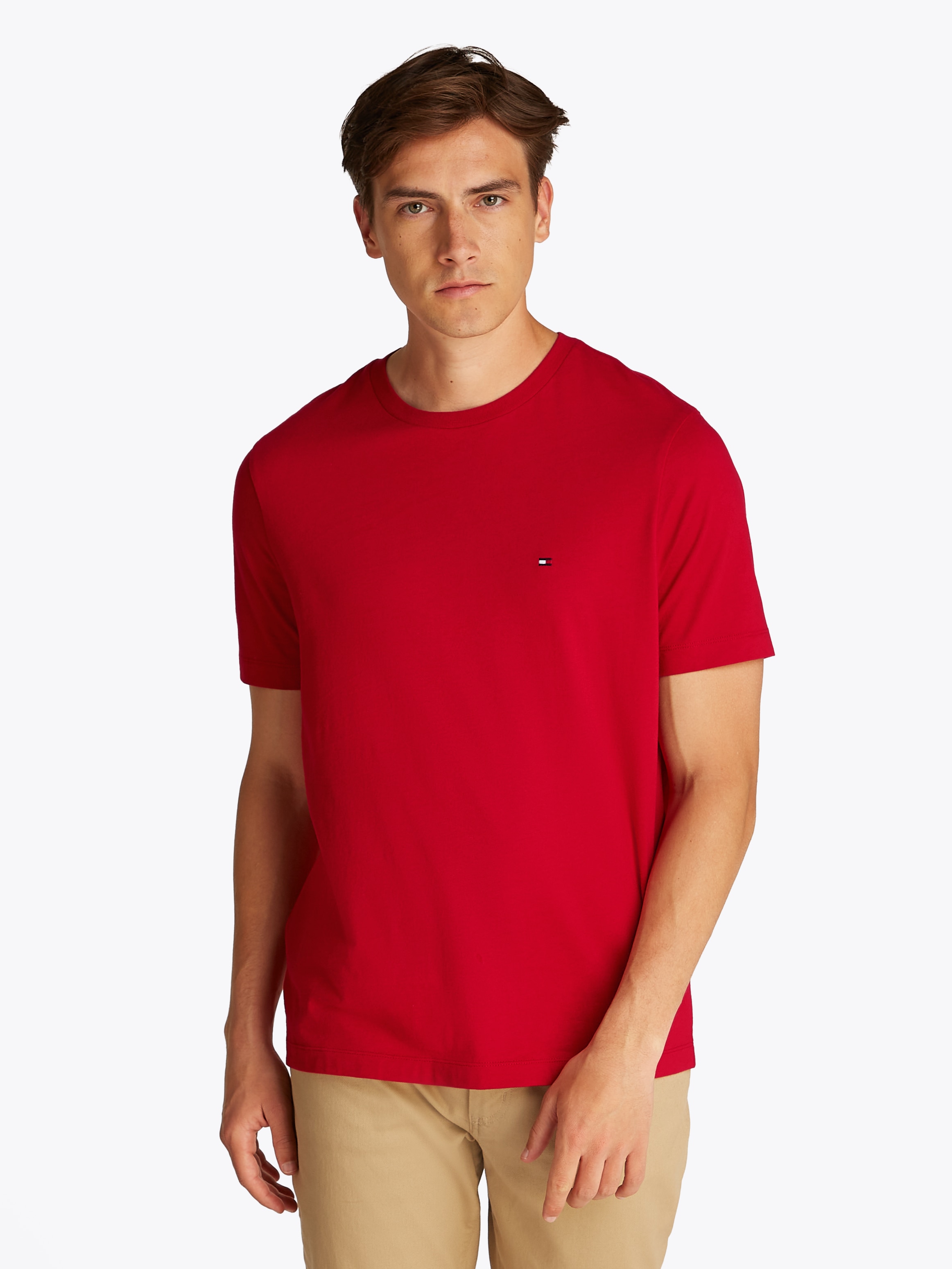 Tommy Hilfiger T-shirt »ESSENTIAL REG FIT SOLID TEE mit Stickerei und Rundhals« unifarben, casual, regular fit, Baumwolle, Rundhals
