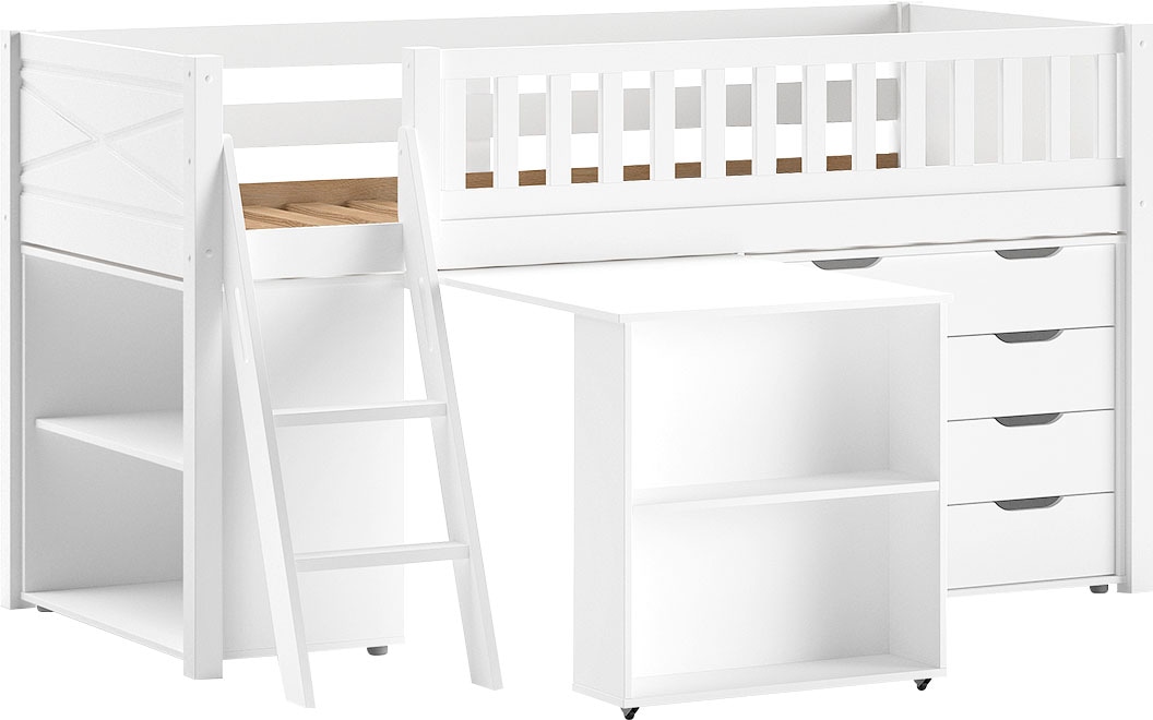 Vipack Lit de jeu Fabriqué en Europe,  beaucoup de fonctions sur petit espace, LF 90x200 cm, pin laqué blanc