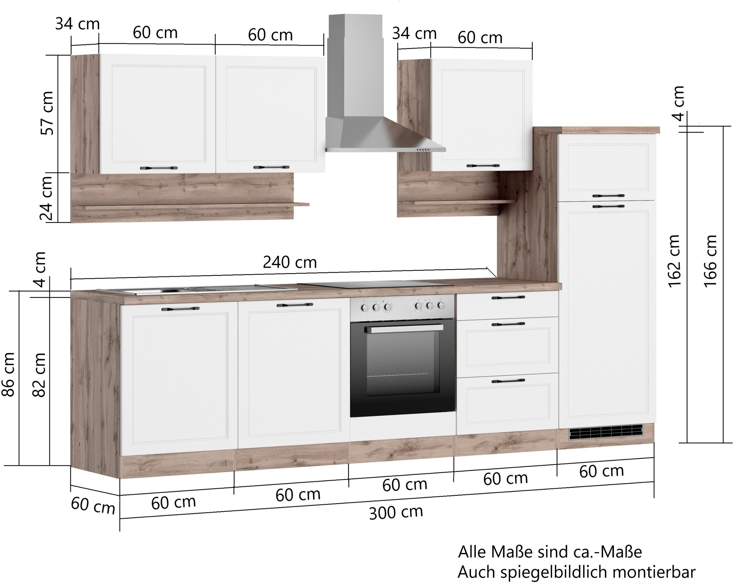 KOCHSTATION Kitchenette »KS-Lana« largeur 300 cm, avec ou sans appareils électriques au choix