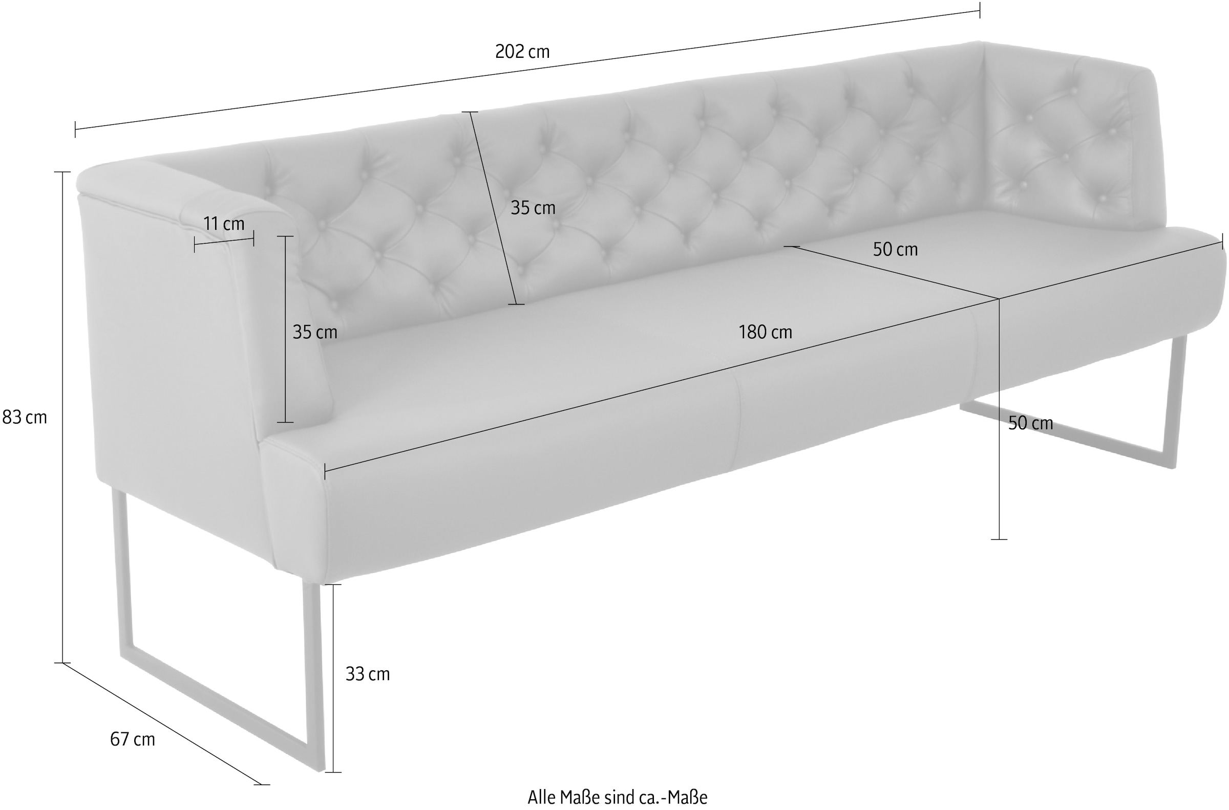 K+W Komfort & Wohnen Banc rembourré »Creso« style Chesterfield moderne, avec pieds patins noirs