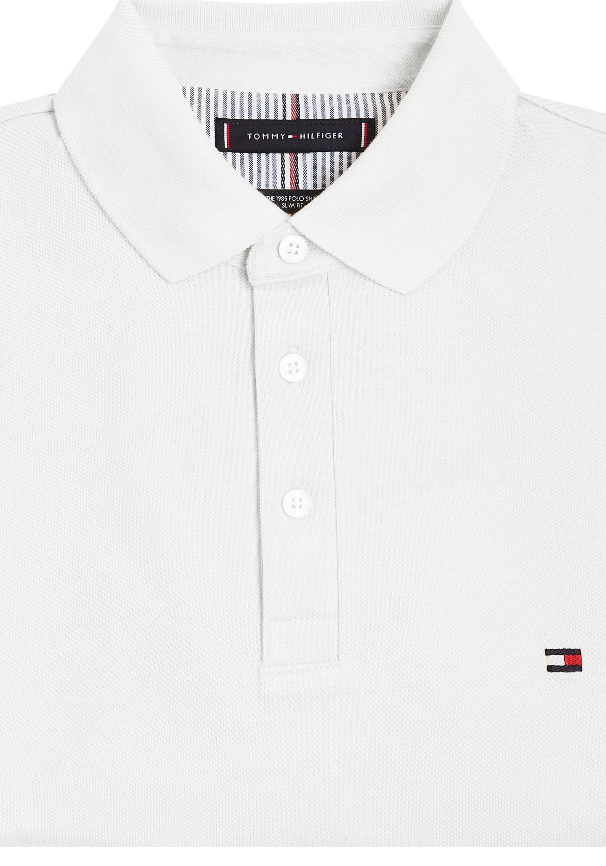 Tommy Hilfiger Polo »1985 SLIM POLO mit Stickerei und Piqué-Qualität« unifarben, casual, slim fit, Baumwollmix, Polokragen