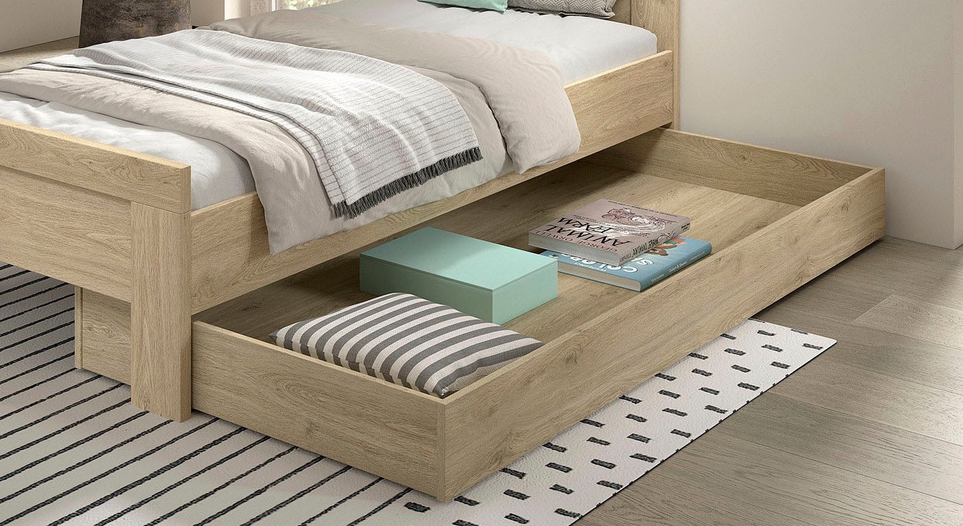 Vipack Lit simple »SAM auf Rollen, einfach bedienbar, bietet zusätzlich Stauraum« L/H/P env. 198,5x18,5x93,6 cm, utilisable aussi comme lit d’appoint,  dimensions intérieures pour matelas L:190xH:12xP:90cm, panneau de fond fermé