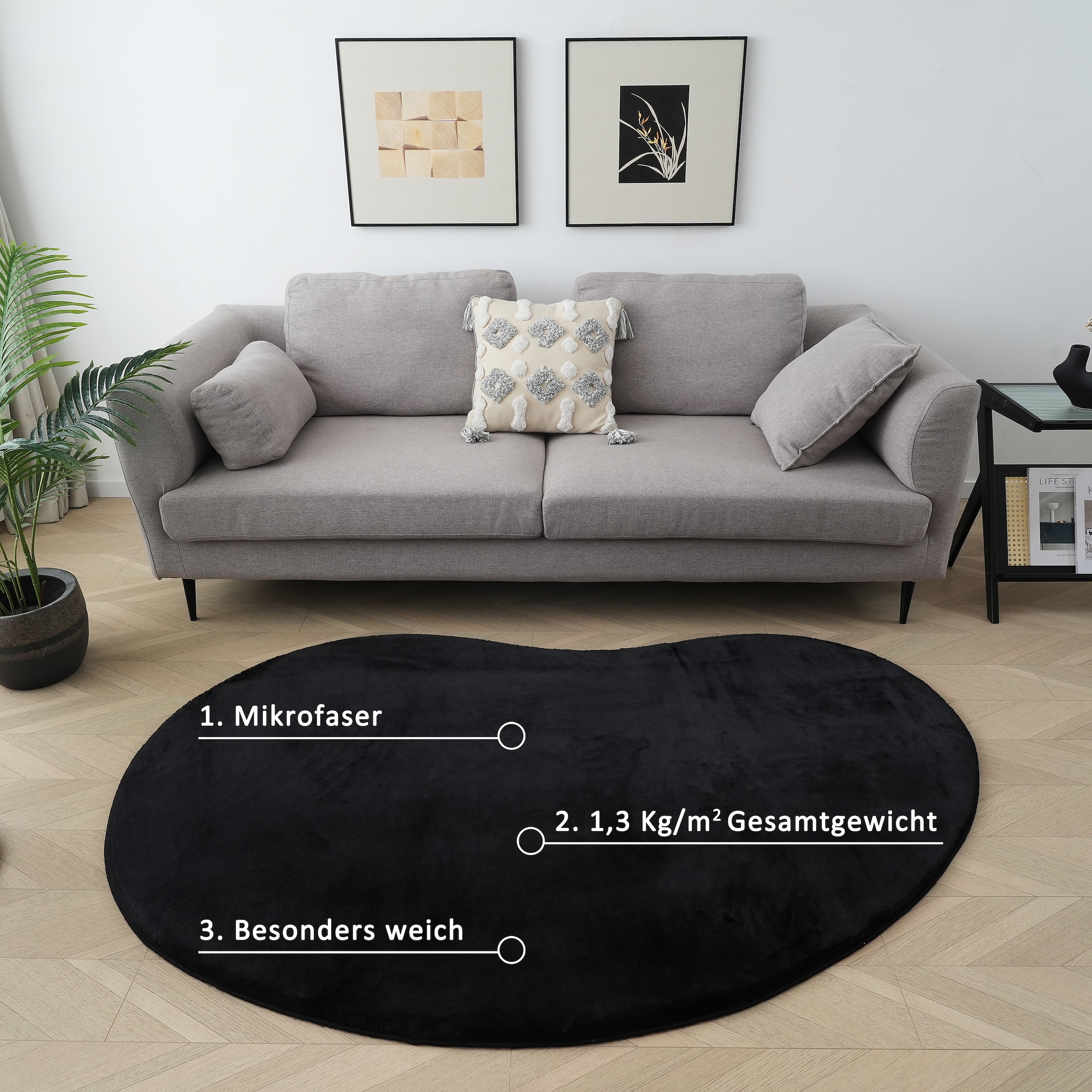 my home Fellteppich »Balu Bean, Kaninchenfell« U-förmig 20 mm Höhe Kunstfell Teppich, Modern, weich, Wohnzimmer, Schlafzimmer