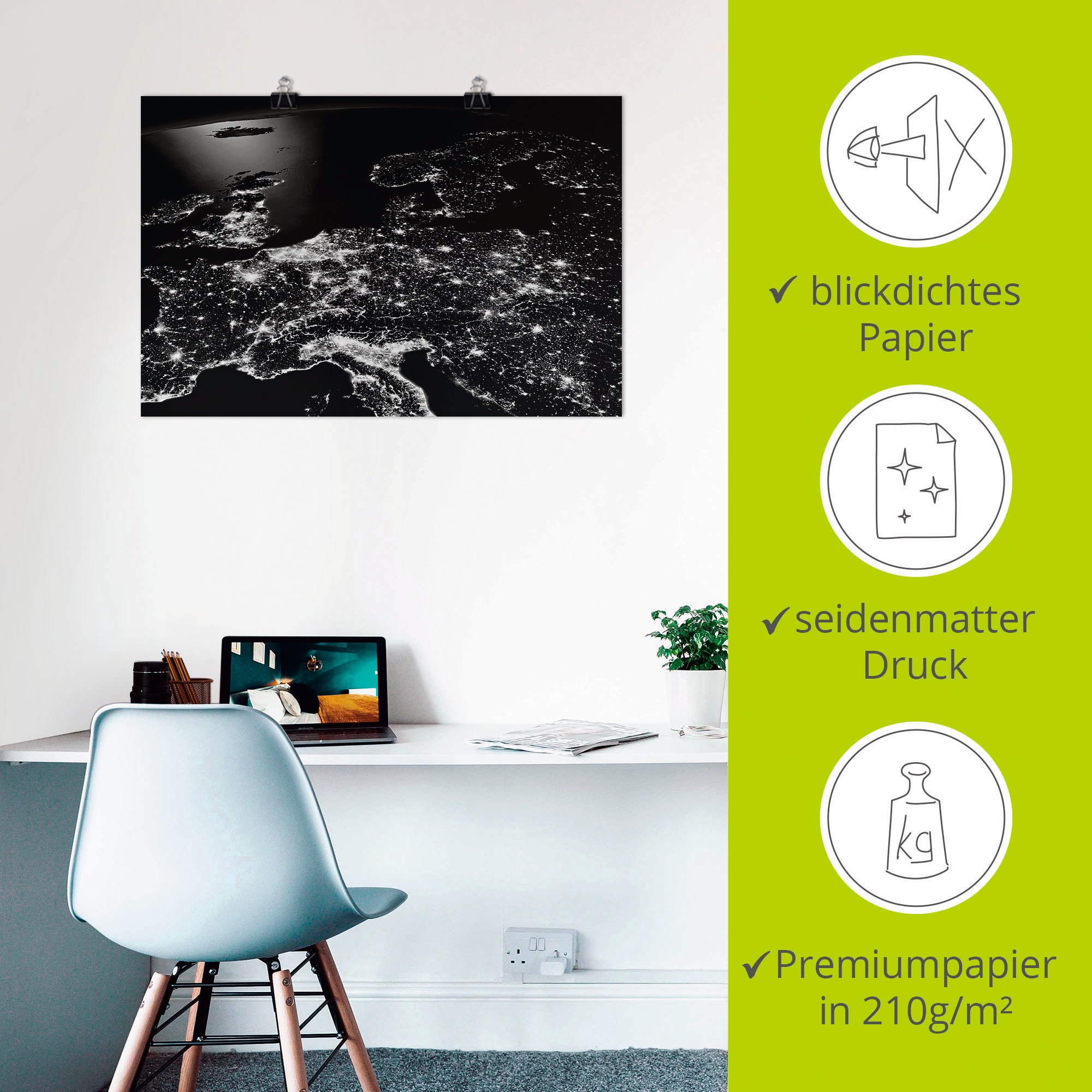 Artland Poster »Zentral Europa vom Weltraum II« 1 cuis tlg. ohne Rahmen