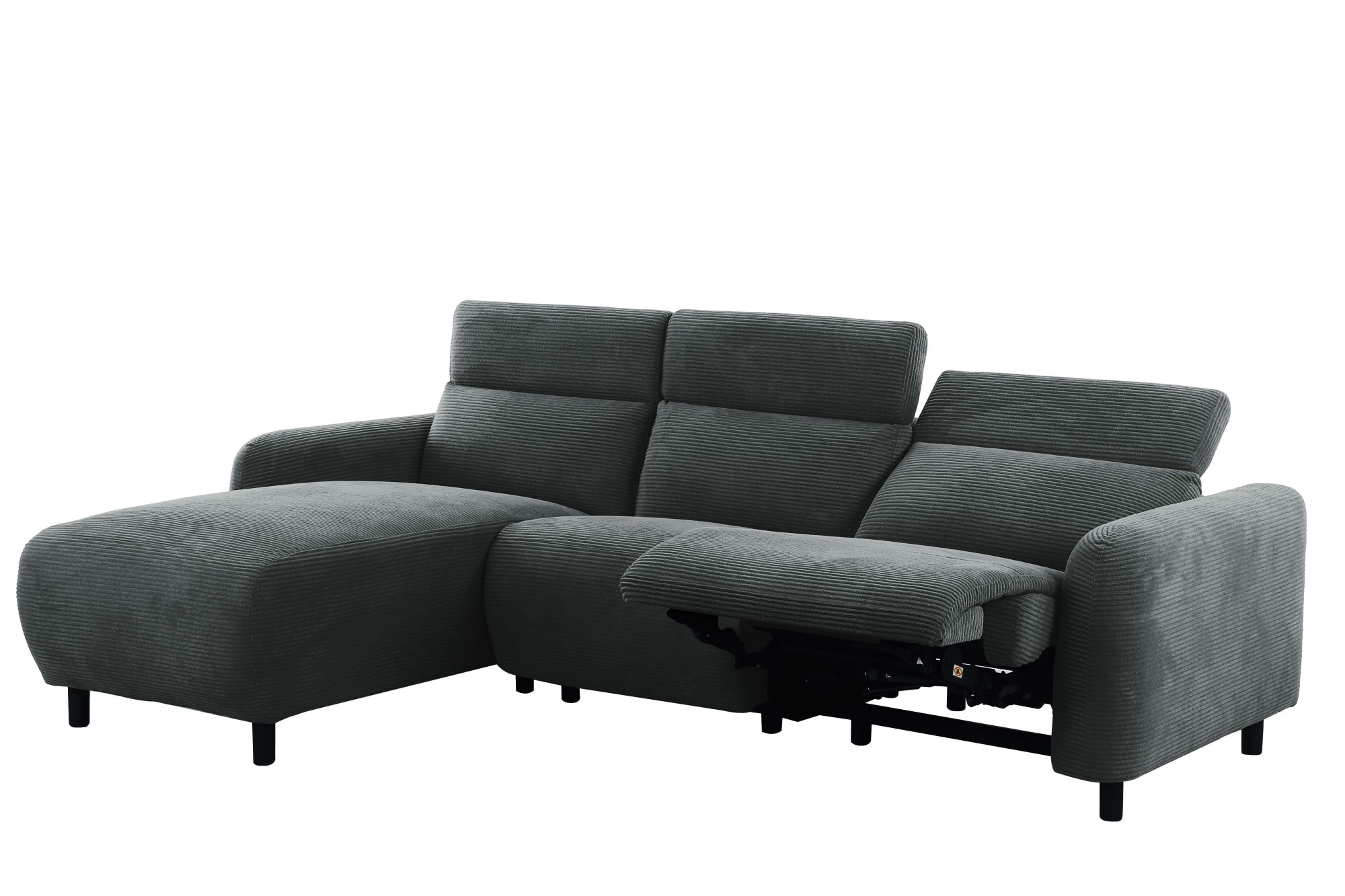 GOODproduct Ecksofa »SKAANE in Cord, L-Form, 274 cm, manuelle u. elektrische Relaxfunktion,« rundes Design, Kopfteilverstellung, Federkernpolsterung