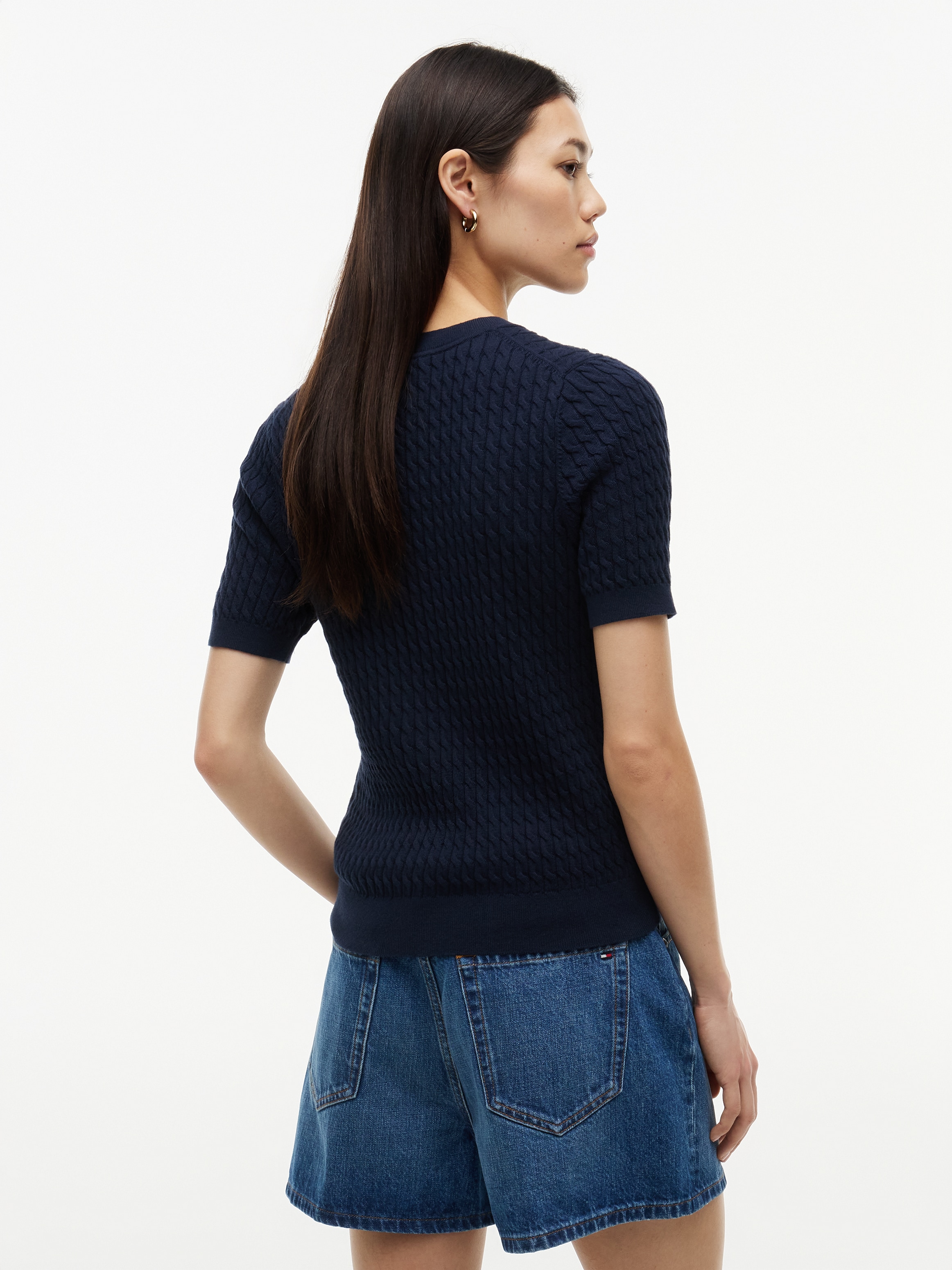 Tommy Hilfiger Kurzarmpullover »CO CABLE RWB C-NK SS SWT« Baumwolle, mit Zopfmuster