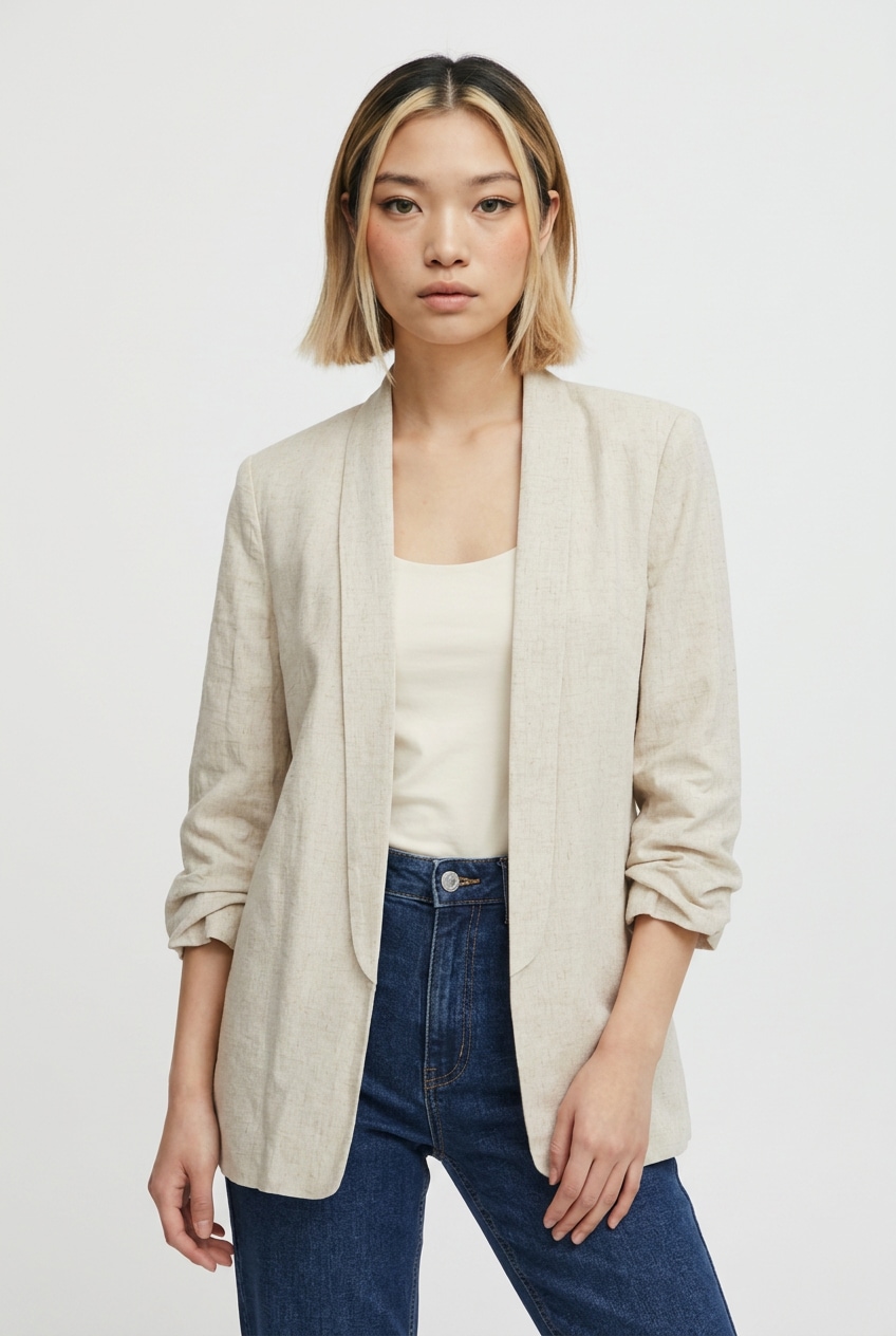 pieces Longblazer »PCPIA BOSELLA BLAZER WVN NOOS« mit Leinen