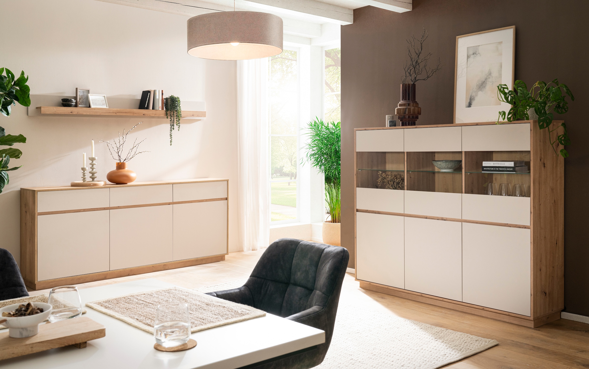 Home affaire Highboard »Sonora, moderner Schrank, Stauraumelement in Eiche Artisan, Kommode« filigrane Rahmenoptik, ausreichend Stauraum, vielseitig einsetzbar