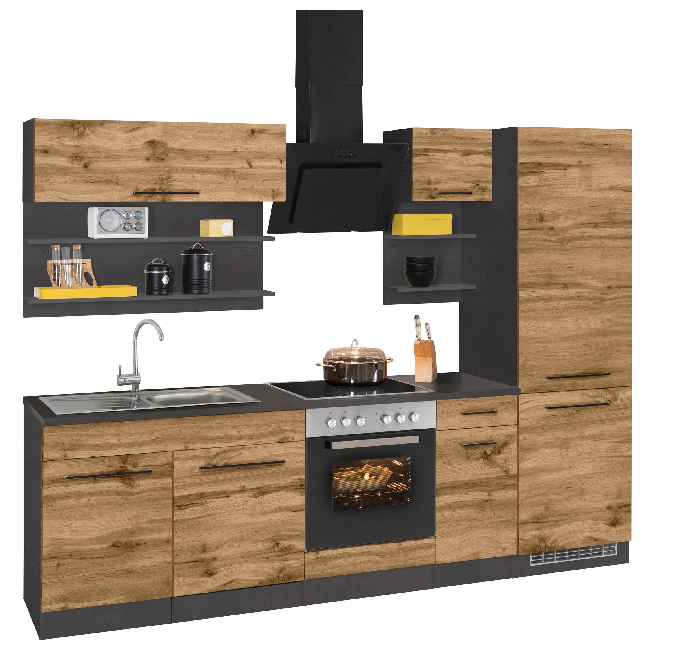 KOCHSTATION Kitchenette »KS-Tulsa« sans appareils électriques, largeur 270 cm, poignées métalliques noires, façades MDF