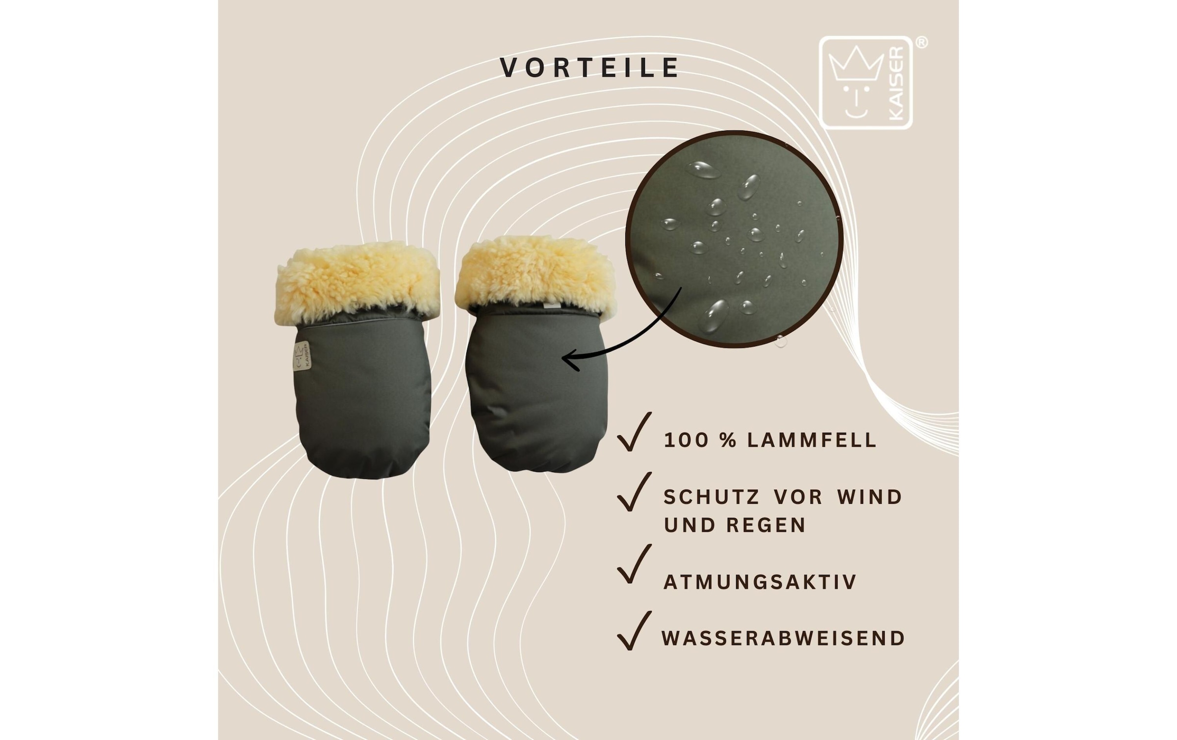 Kaiser Kinderwagen-Handwärmer »Handschuh Reflect Kiwa« Lammfell-Kinderwagenhandschuh