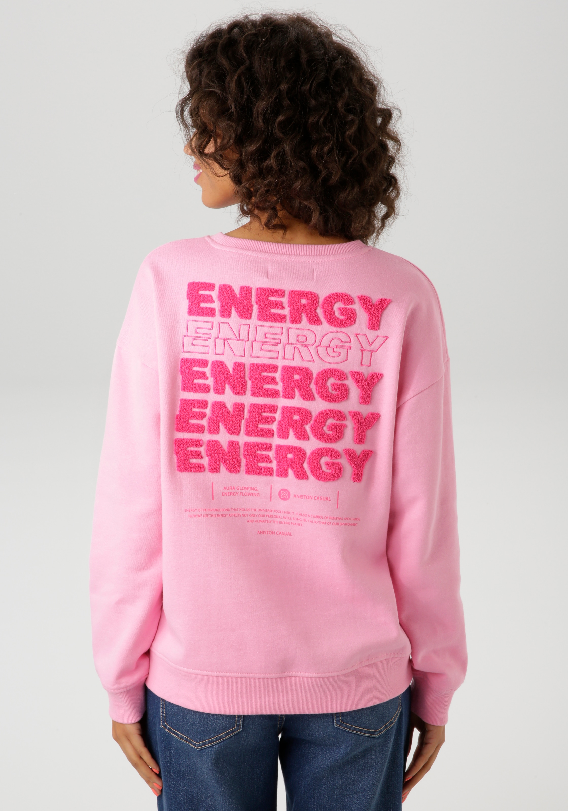 Aniston CASUAL Sweatshirt , hinten mit Applikationen, Stickerei und Schriftzügen
