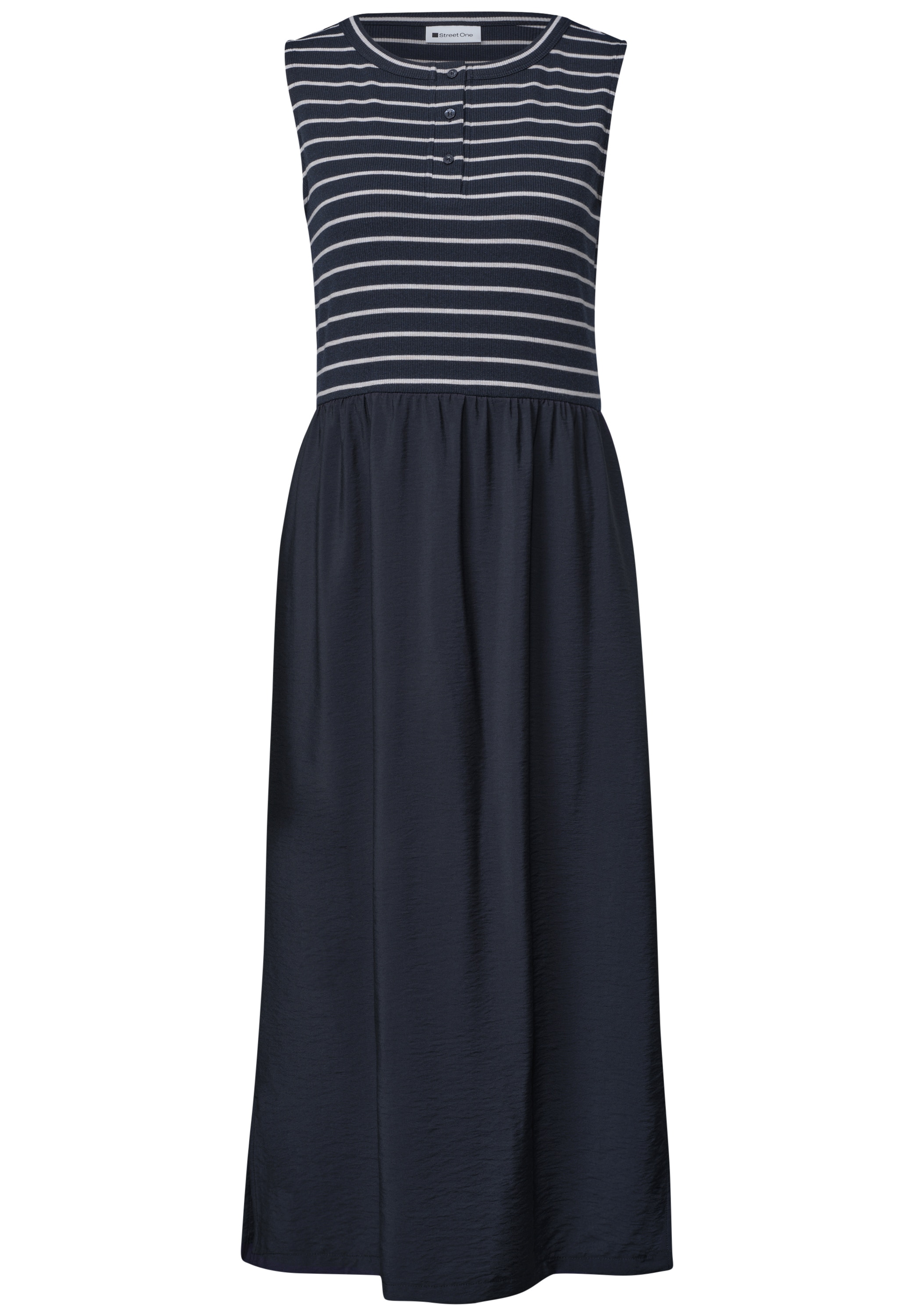 STREET ONE Robe midi Sans poches Robe d'été avec rayures, mélange de textures et détail bouton