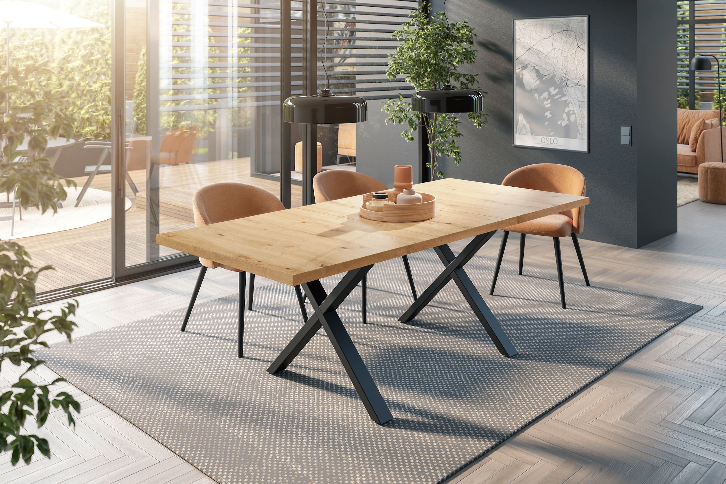Mäusbacher Esstisch Metallgestell in X-Form, ausziehbar