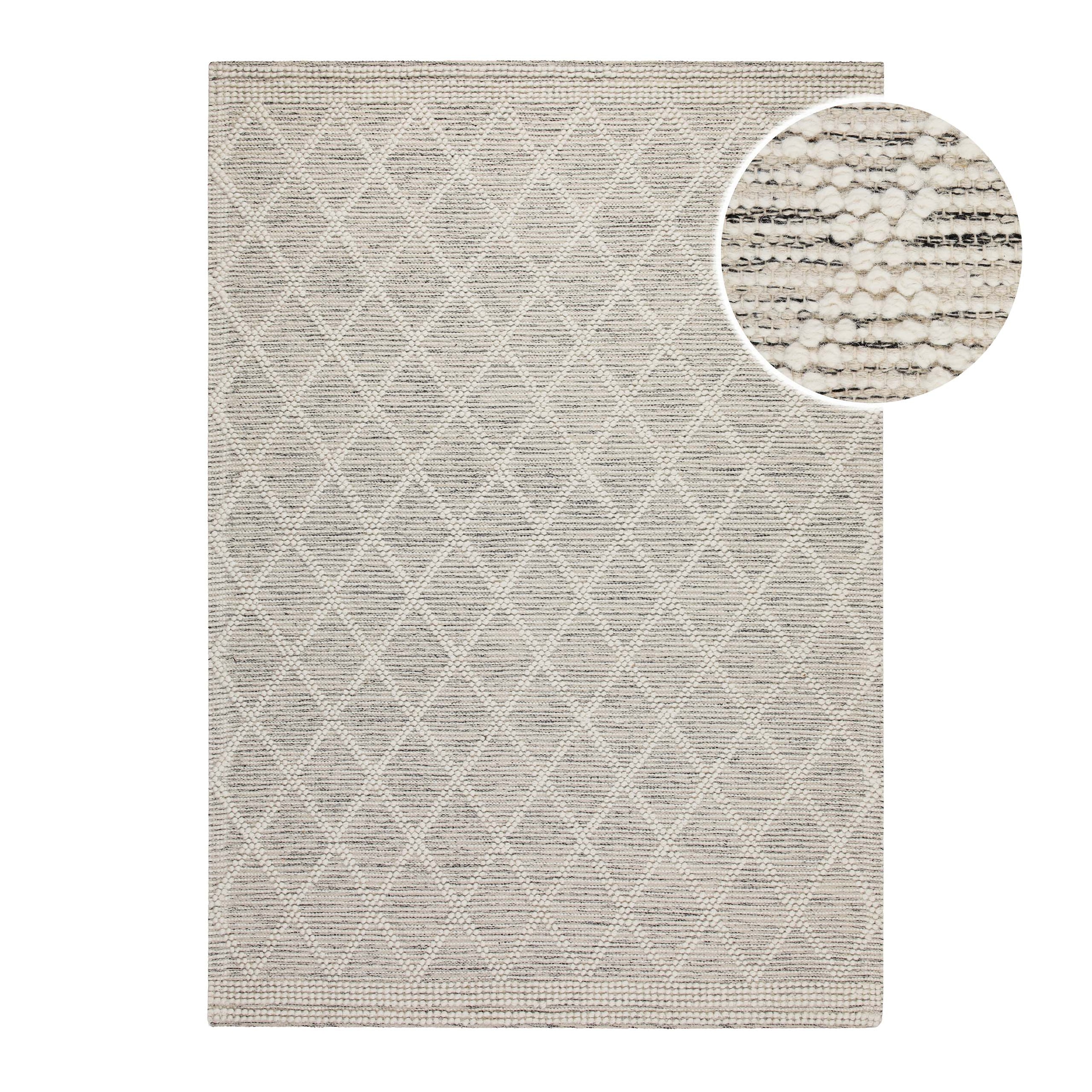 GOODproduct Teppich »Jeppe« rechteckig 8 mm Höhe 70% Wolle, handgewebt, Raute, Hoch-Tief, Wohnzimmer, Naturfaser