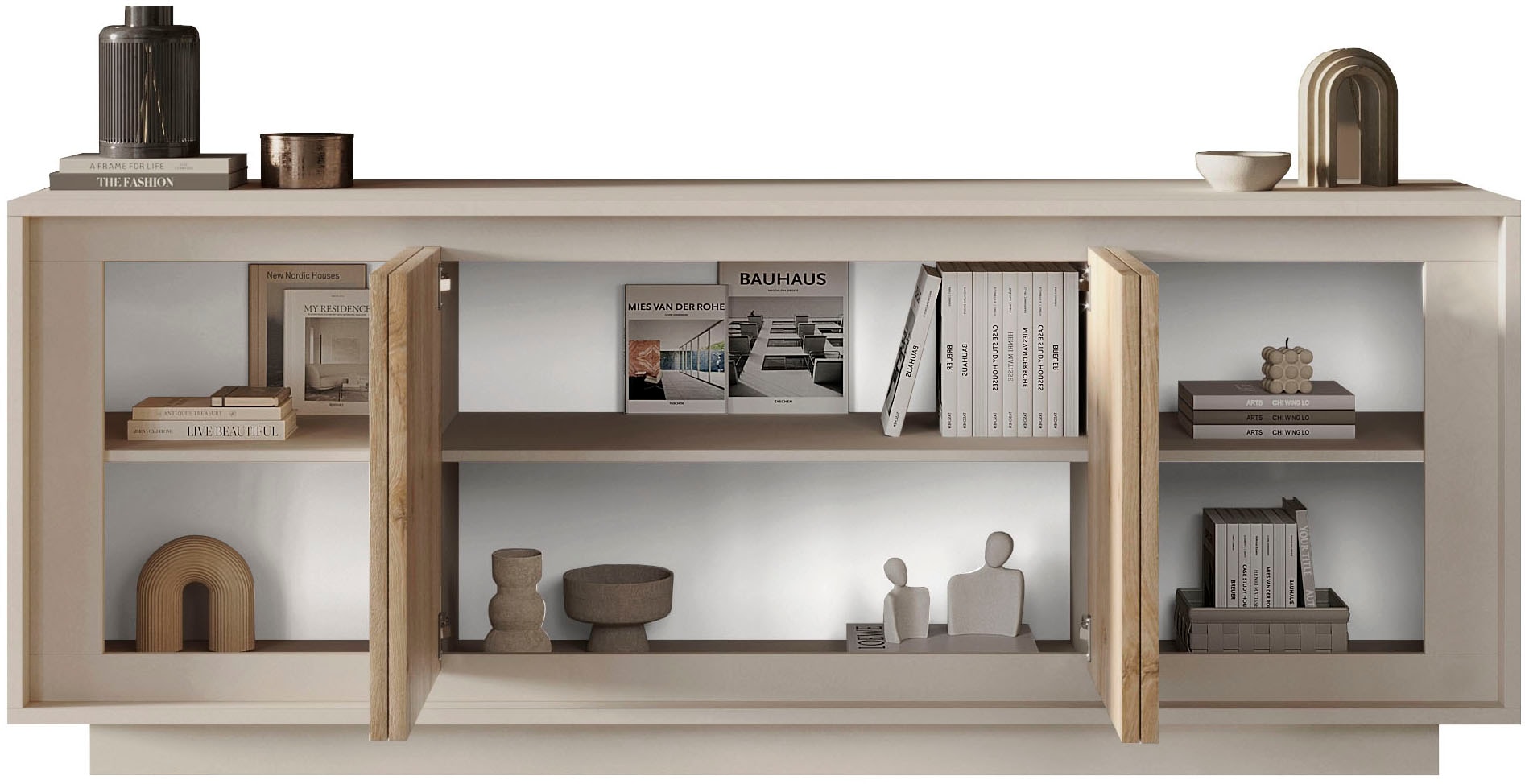 Home affaire Sideboard »Sky, B/T 207/50 cm, Kommode/Anrichte/Stauraumschrank, 4 Türen« Softclosing, Korpus & Front 22 mm stark, Rahmen-Optik