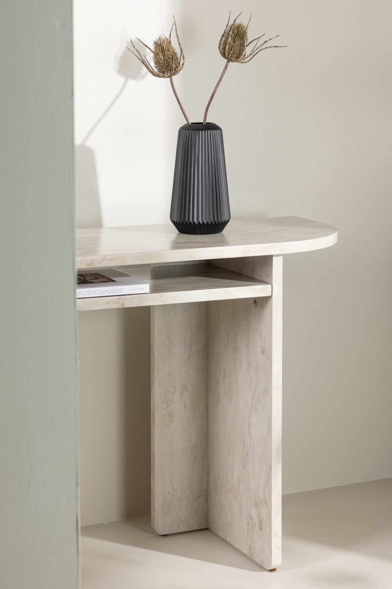 Venture Home Table d'appoint »Ålesund, hoher Konsolentisch in beiger Marmoroptik, 120 × 40 cm« Ablagetisch, MDF, gewachst, hoch, geräumig, edel