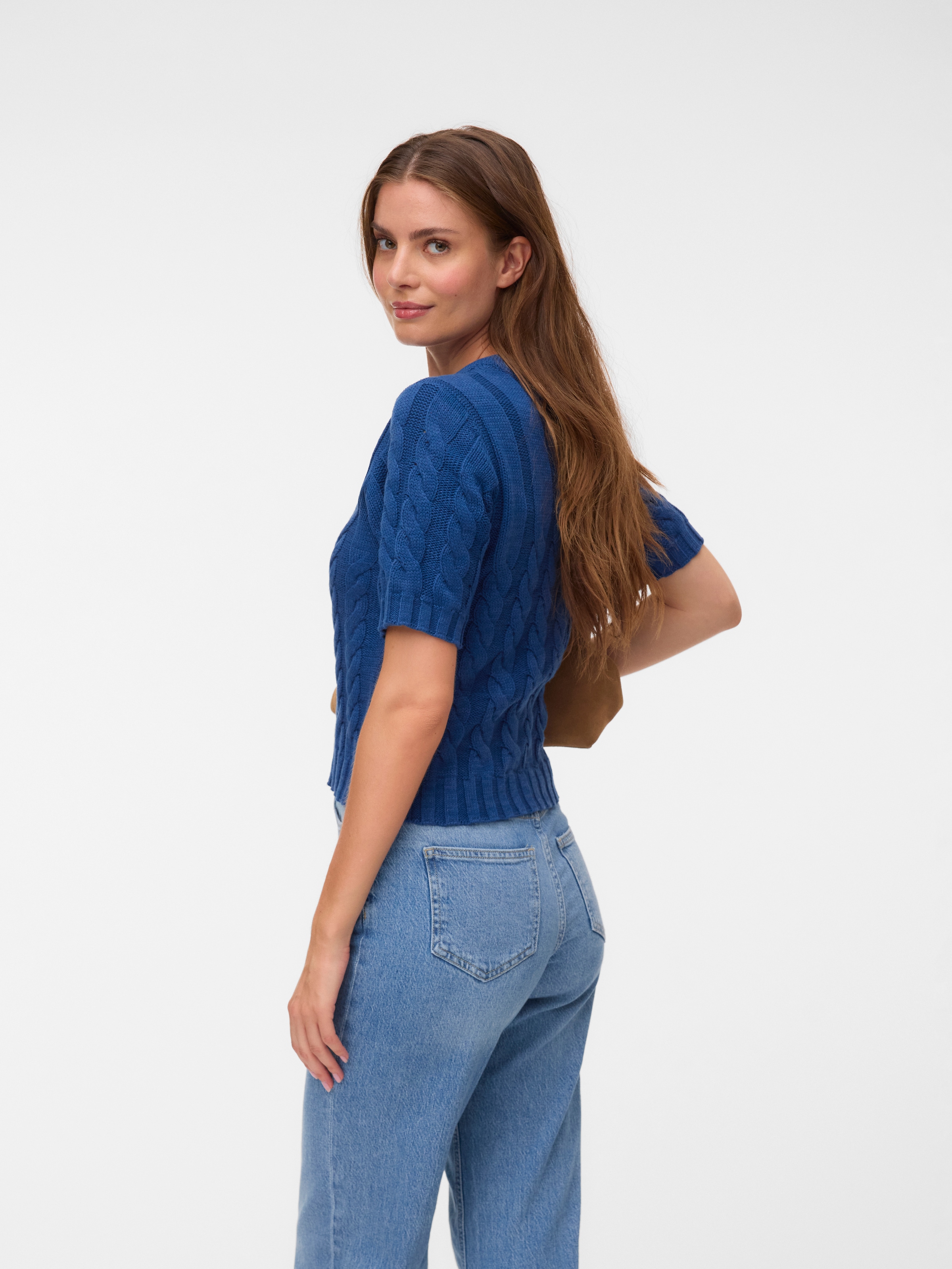 Vero Moda Veste en tricot »VMORIANE 2-4 O-NECK CARDIGAN« mélange de coton, coupe régulière, motif tricot torsadé