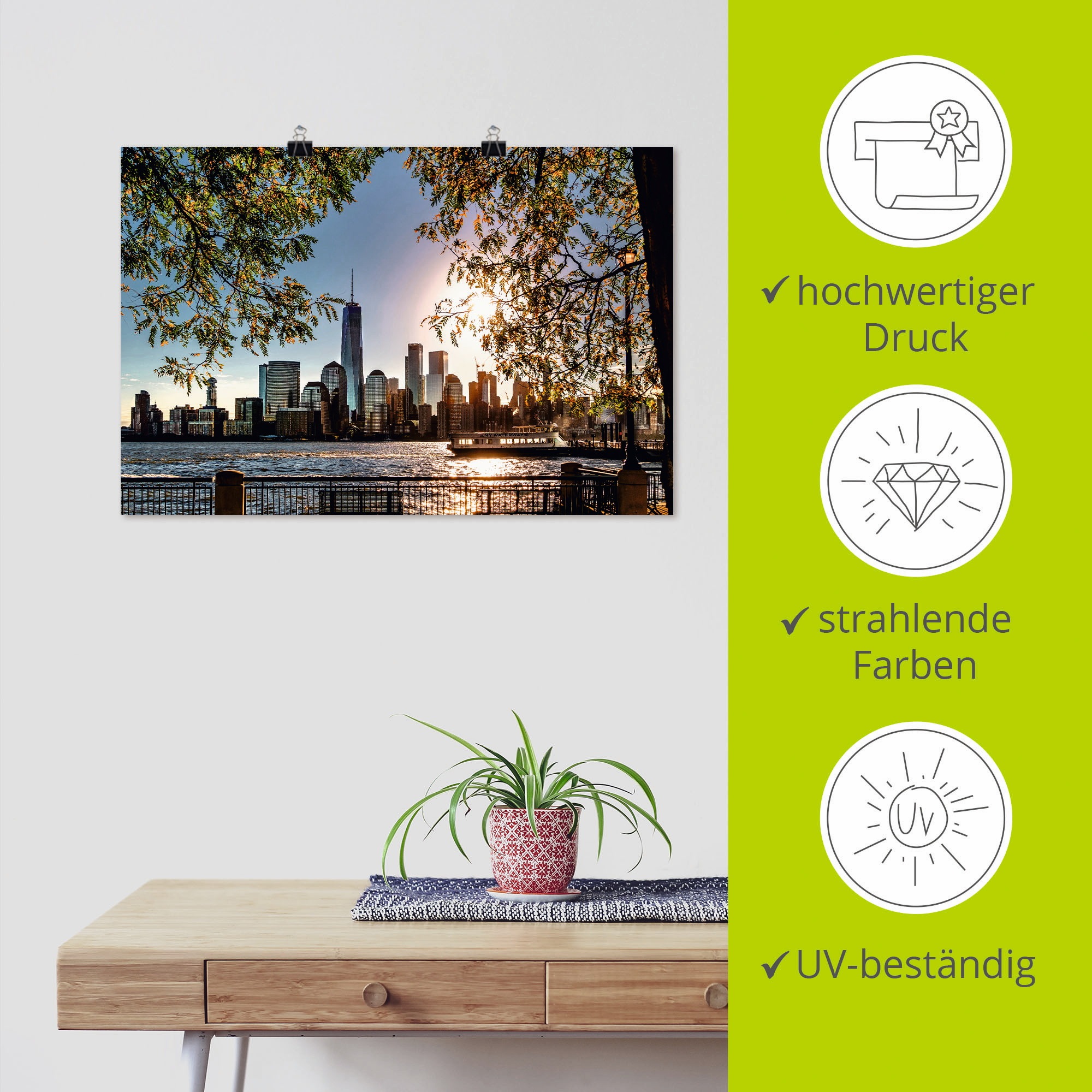 Artland Wandbild »Sonnenaufgang über New York« Amerika 1 Stk. tlg. als Leinwandbild, Poster in verschied. Grössen