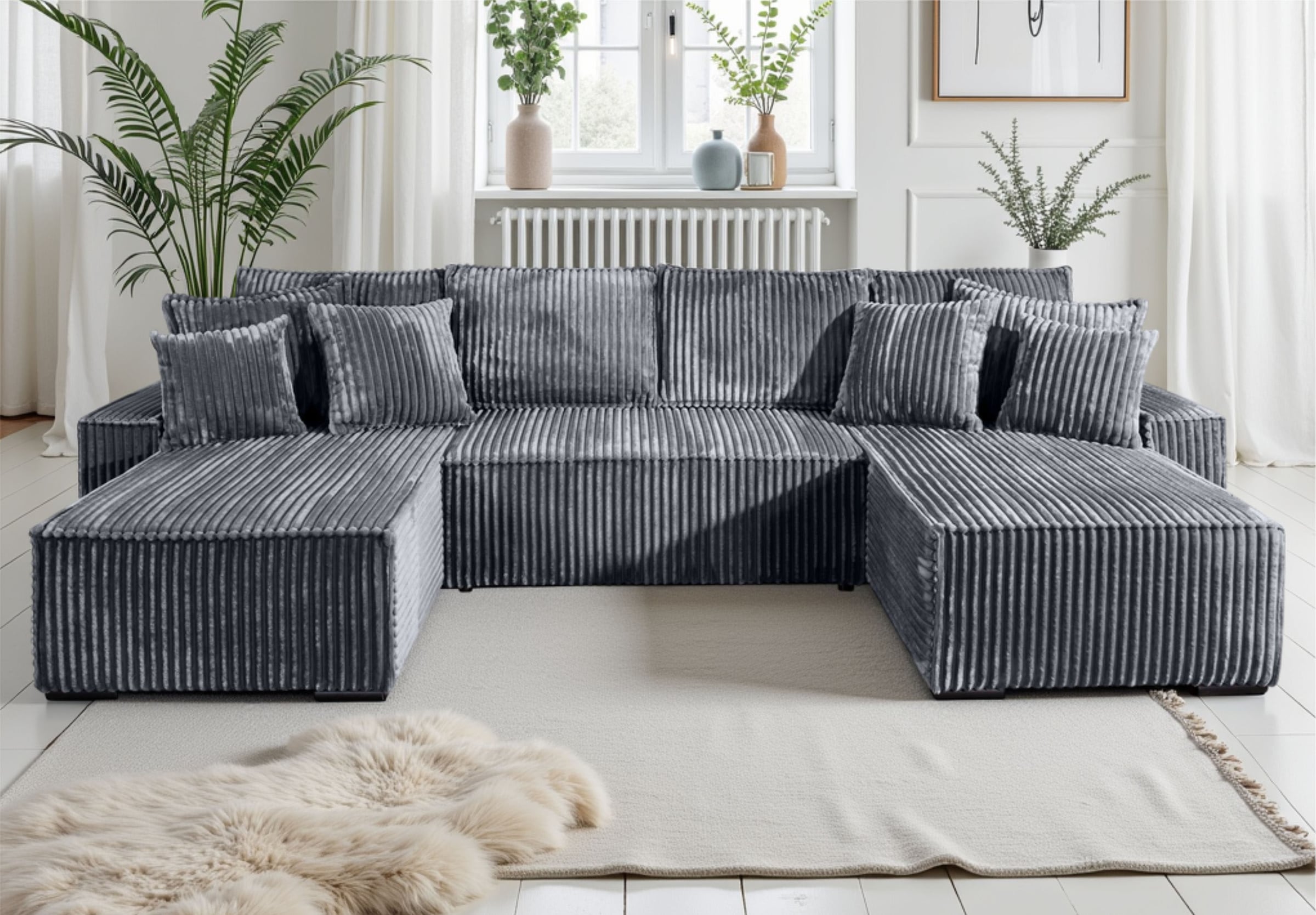 COLLECTION AB Paysage de salon »Manhattan U-Form, B: 313 cm, in Breit- oder Normalcord« Bettfunktion, Bettkasten & Zierkissen, Federkern