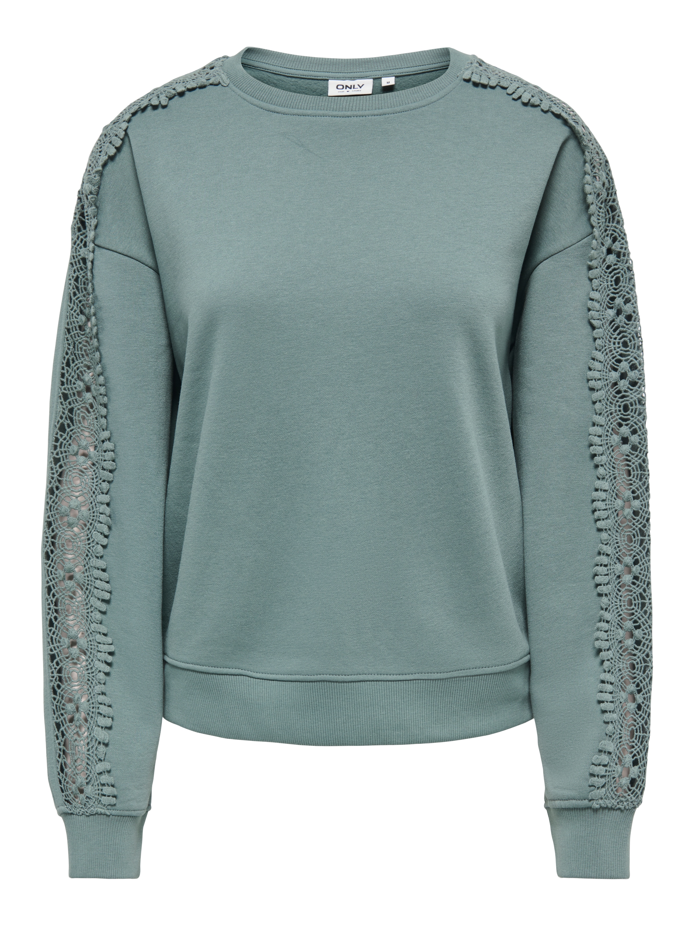ONLY Sweat-shirt »ONLSTILLA L/S O-NECK LACE DETAIL CS SWT«, mélange coton, coupe régulière
