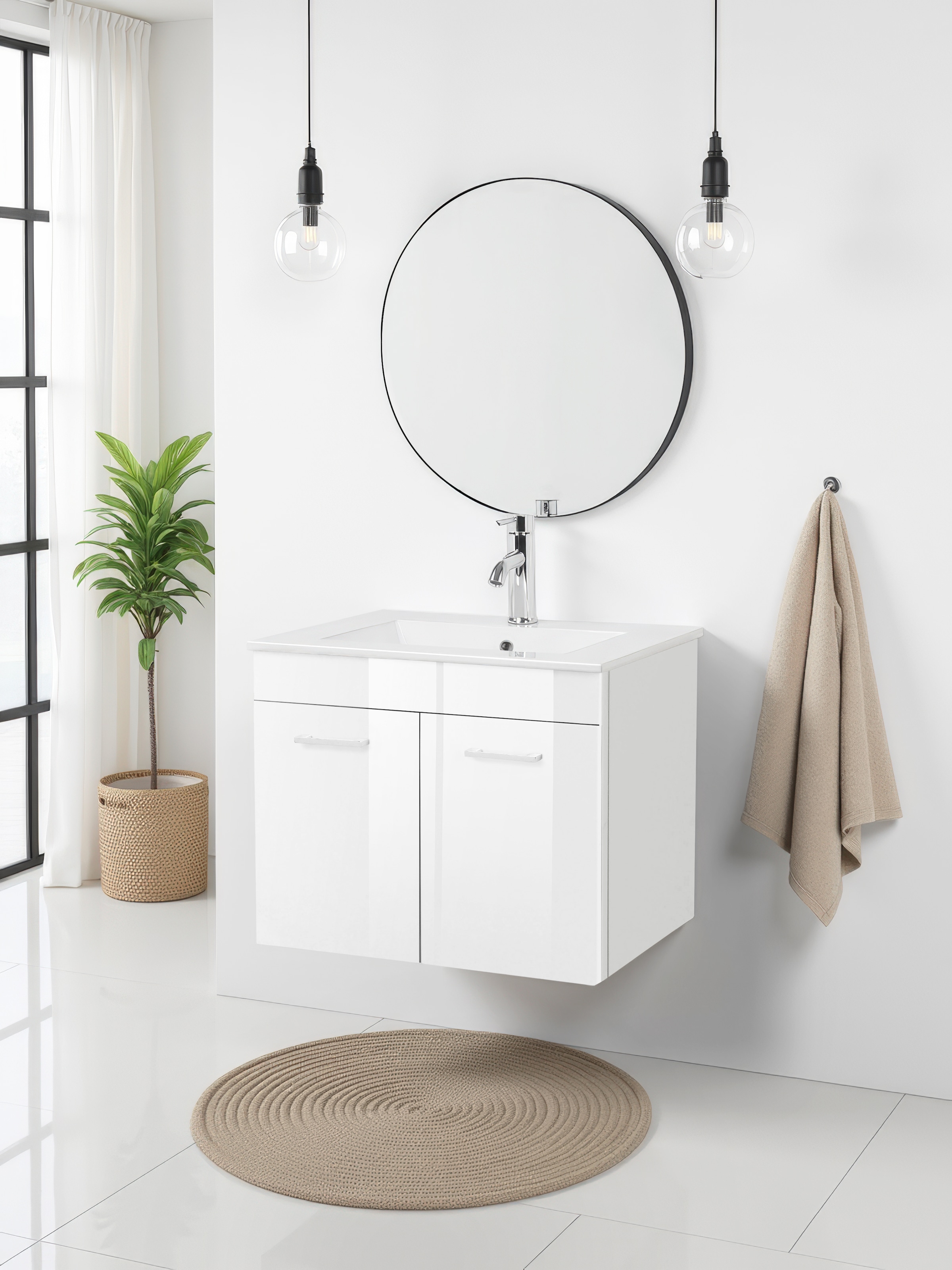 welltime Waschtisch »Florenz, Breite 60cm, 2 Tür, 2 Fächer, MDF-Front« Komplett-Set,  Waschplatz mit 2 Türen,in verschiedenen Farben erhältlich, Badmöbel