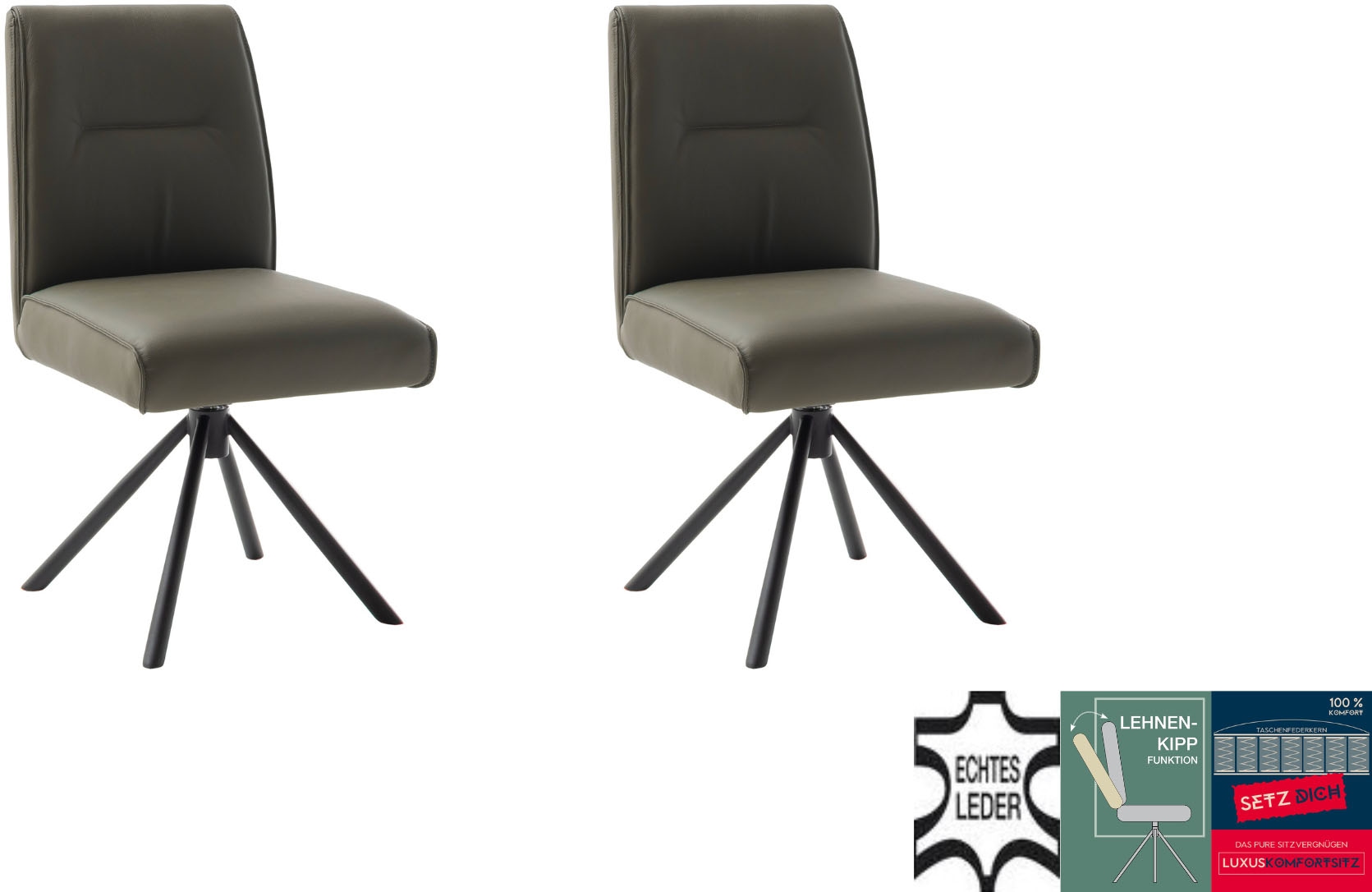 MCA furniture Chaise à 4 pieds »DELANE Esszimmerstuhl (2er Set) - Stuhl« (Ensemble) 2 cuisTaschenfederkern, Lehnenkippfunktion, beweglicher Rücken, 360° drehbar