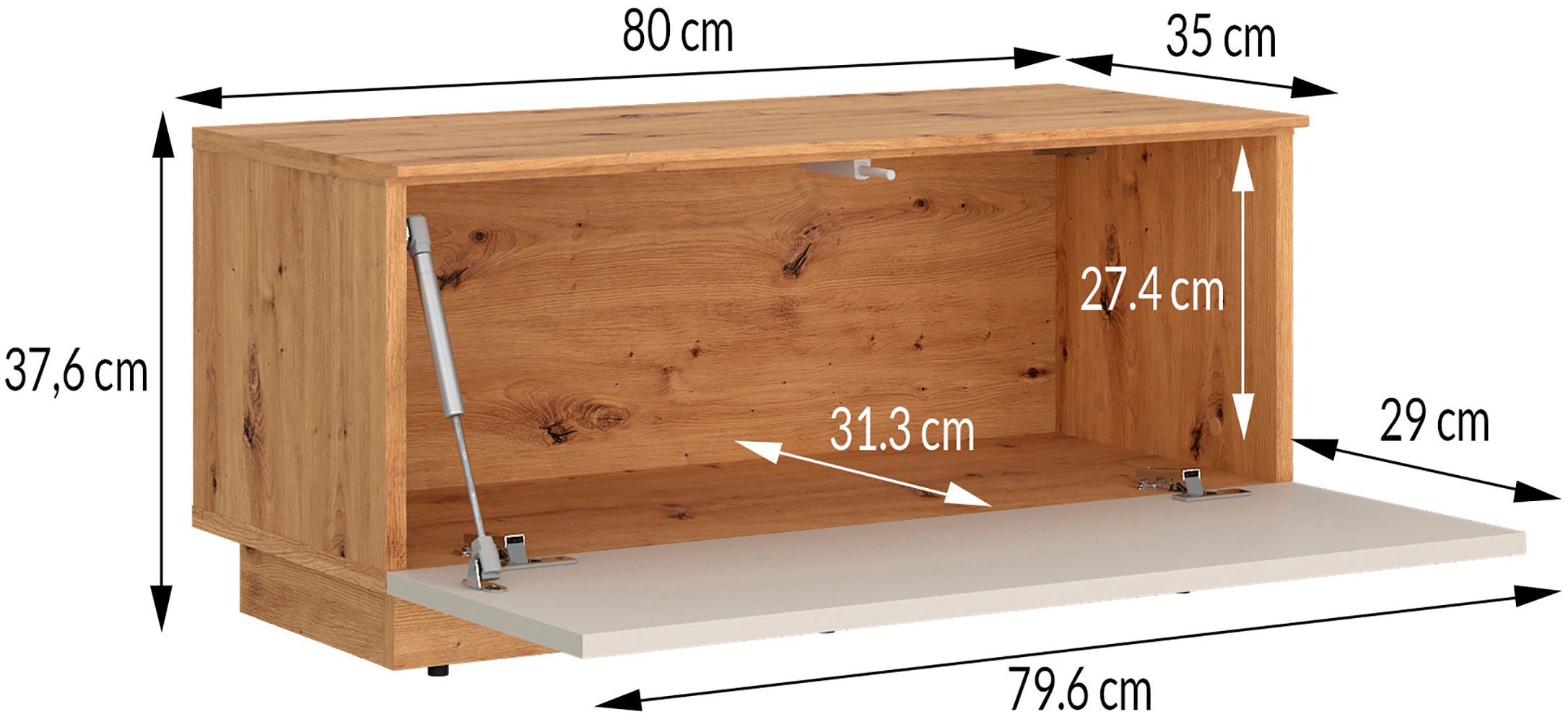 GOODproduct Table basse »kompakt, mit überraschend viel Stauraum, 1 Klappe« suspendu ou debout, sans poignée, moderne, largeur 80 cm