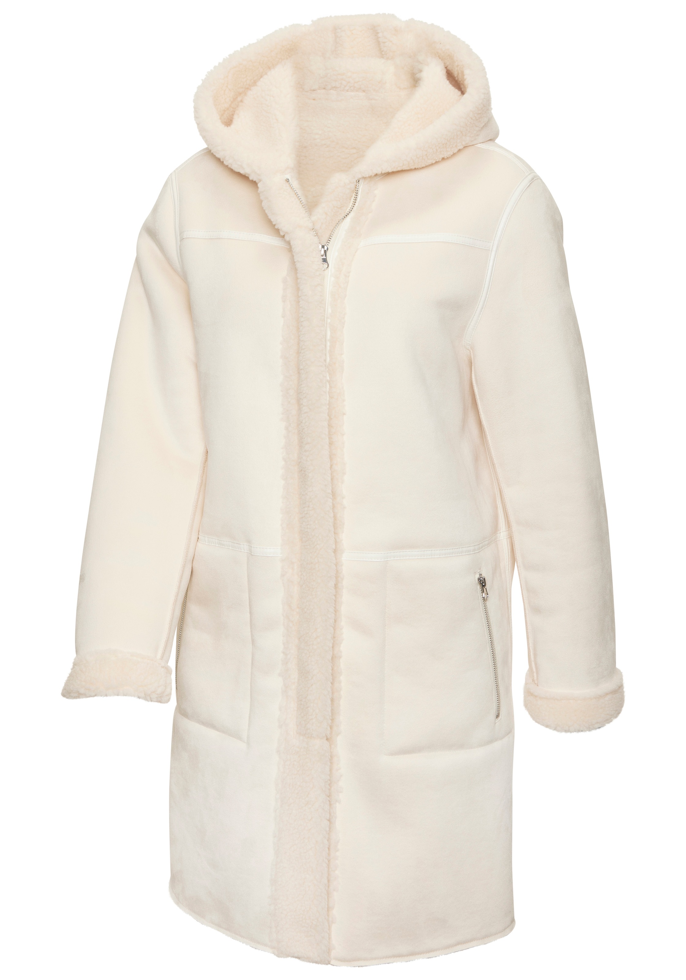 French Connection Veste en imitation cuir avec capuche Avec doublure en teddy à l'intérieur, veste en shearling, aspect peau d'agneau
