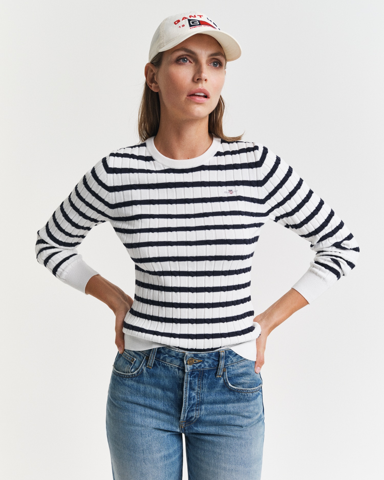 Gant Pull à col rond »STRETCH COTTON CABLE STRIPE C-NECK«