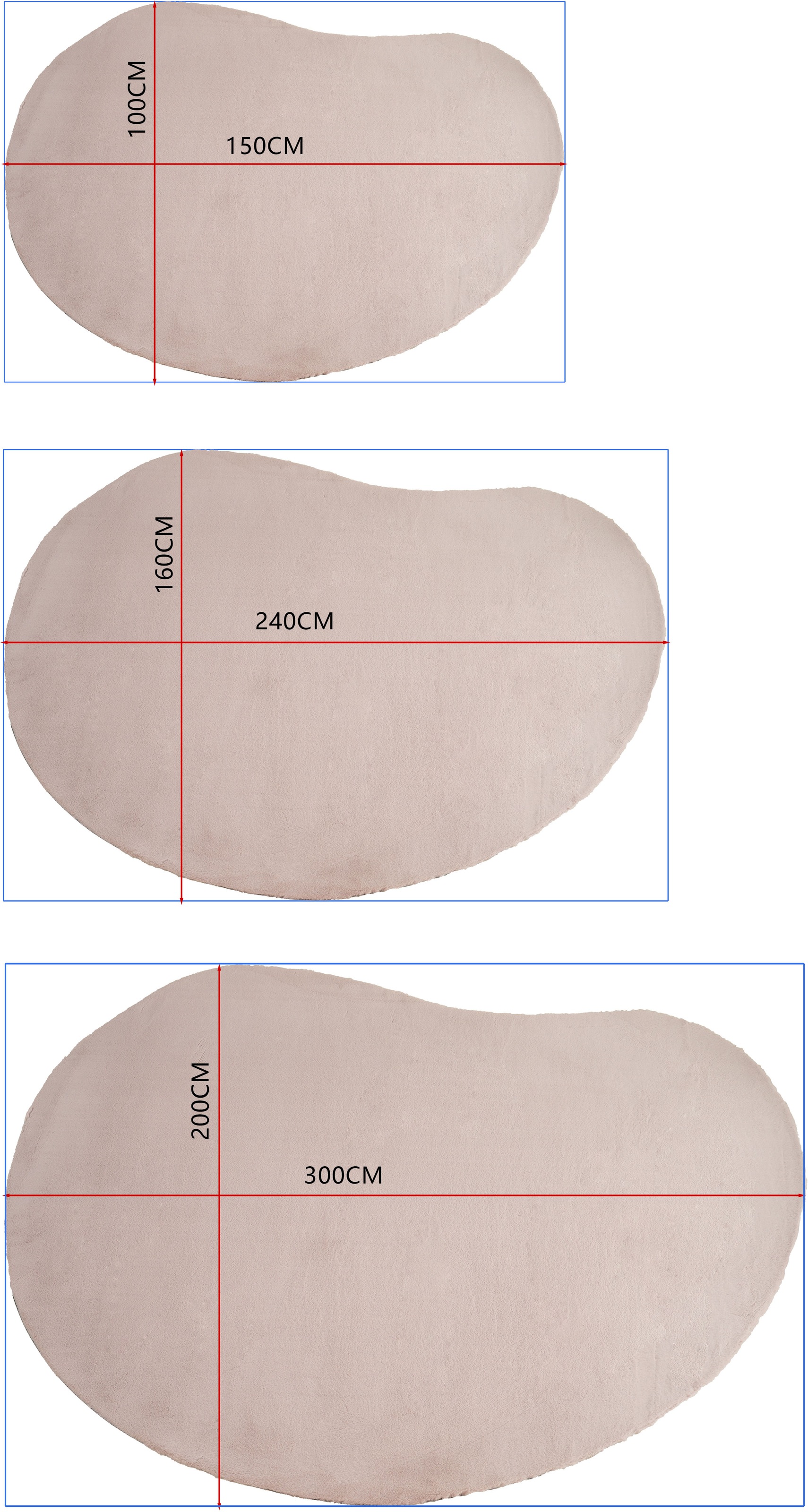 Bruno Banani Tapis à poils longs »Rabbit 2 Bean, Kunstfell Teppich, Modern, besondere Form« En forme de U 25 mm Höhe Kaninchenfell-Haptik, Microfaser, Wohnzimmer, Schlafzimmer, Esszimmer