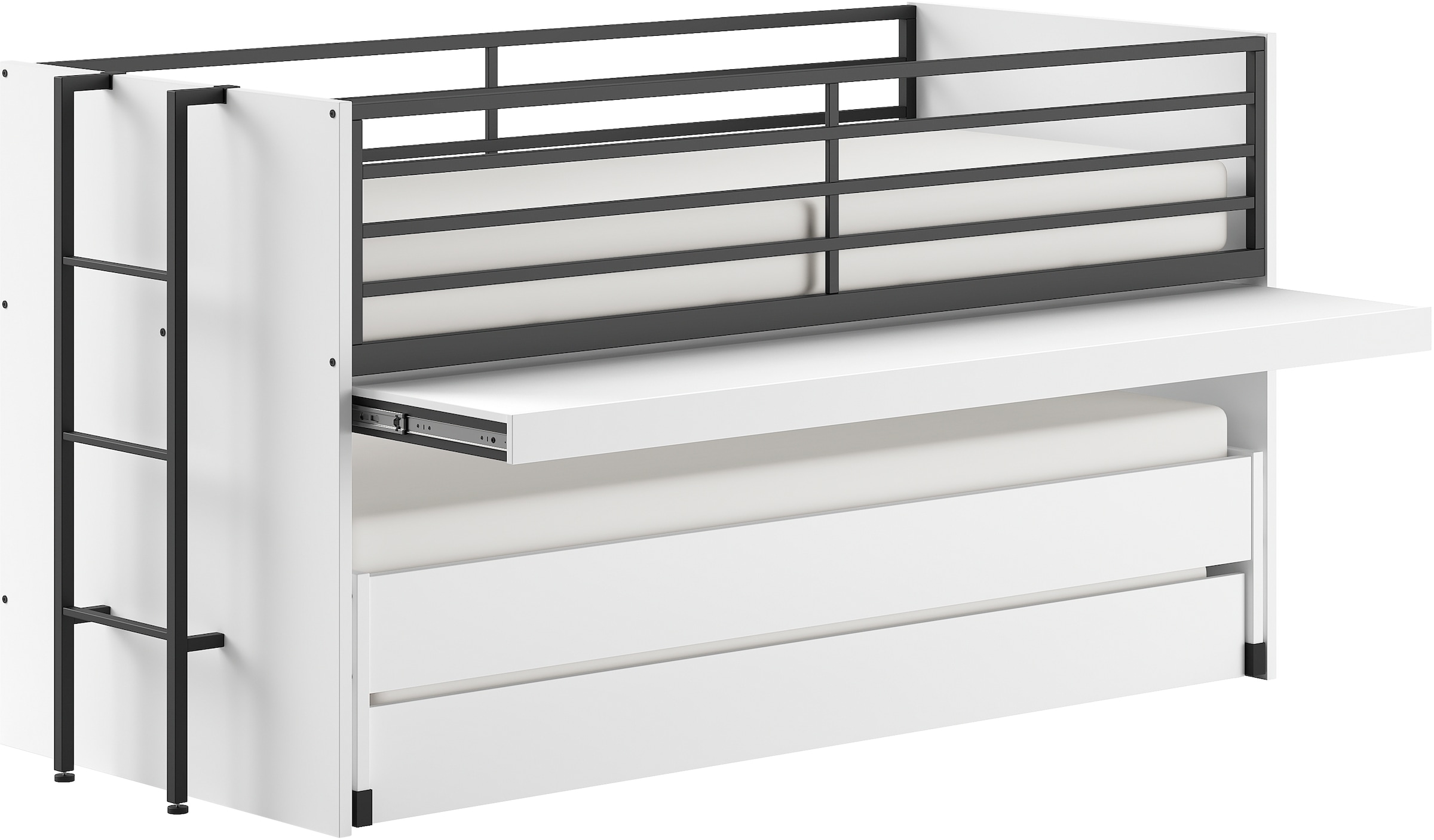 Vipack Lit superposé »praktisches Etagenbett mit viel Funktion, 2 Dekore zur Wahl« L/H/P env. 219x114x98 cm, échelle métal et protection anti-chute noire,  pour petits espaces, 2 surfaces de couchage, tiroir-lit, incl. bureau