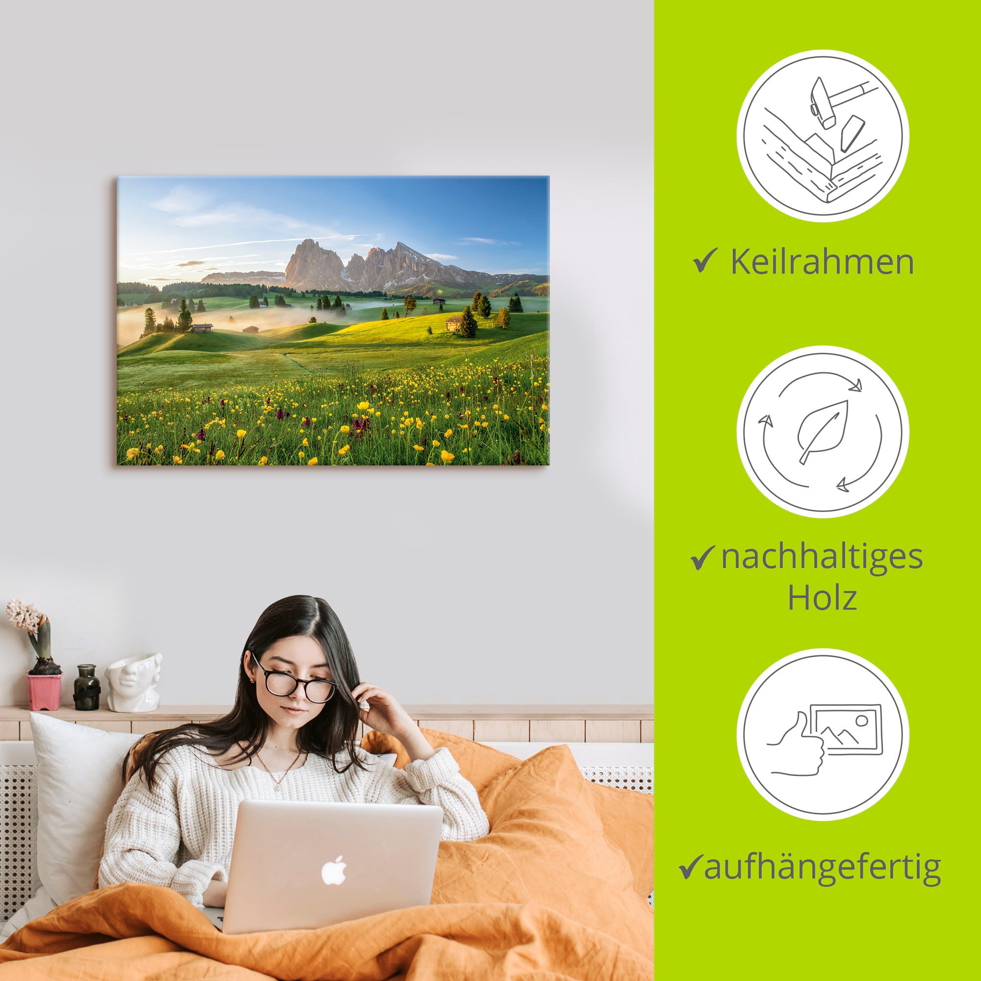 Artland Wandbild »Frühling auf der Seiser Alm« Berge & Alpenbilder 1 Stk. tlg. als Alubild, Leinwandbild, Wandaufkleber oder Poster in versch. Grössen