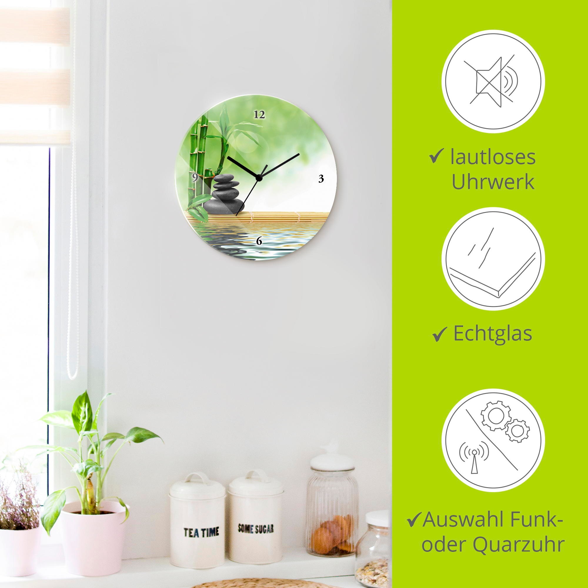 Artland Horloge murale »Spa Konzept Zen Basaltsteine« wahlweise mit Quarz- oder Funkuhrwerk, lautlos ohne Tickgeräusche