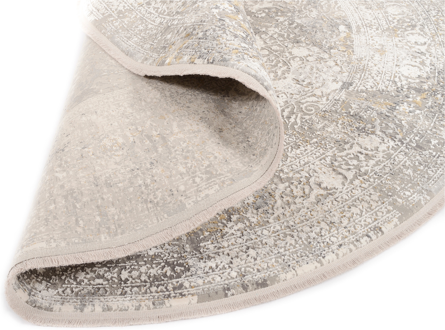 OCI DIE TEPPICHMARKE Teppich »BESTELLER CAVA« rund 8 mm Höhe Glanz Viskose, mit Fransen, Hoch Tief Struktur, Vintage, Wohnzimmer