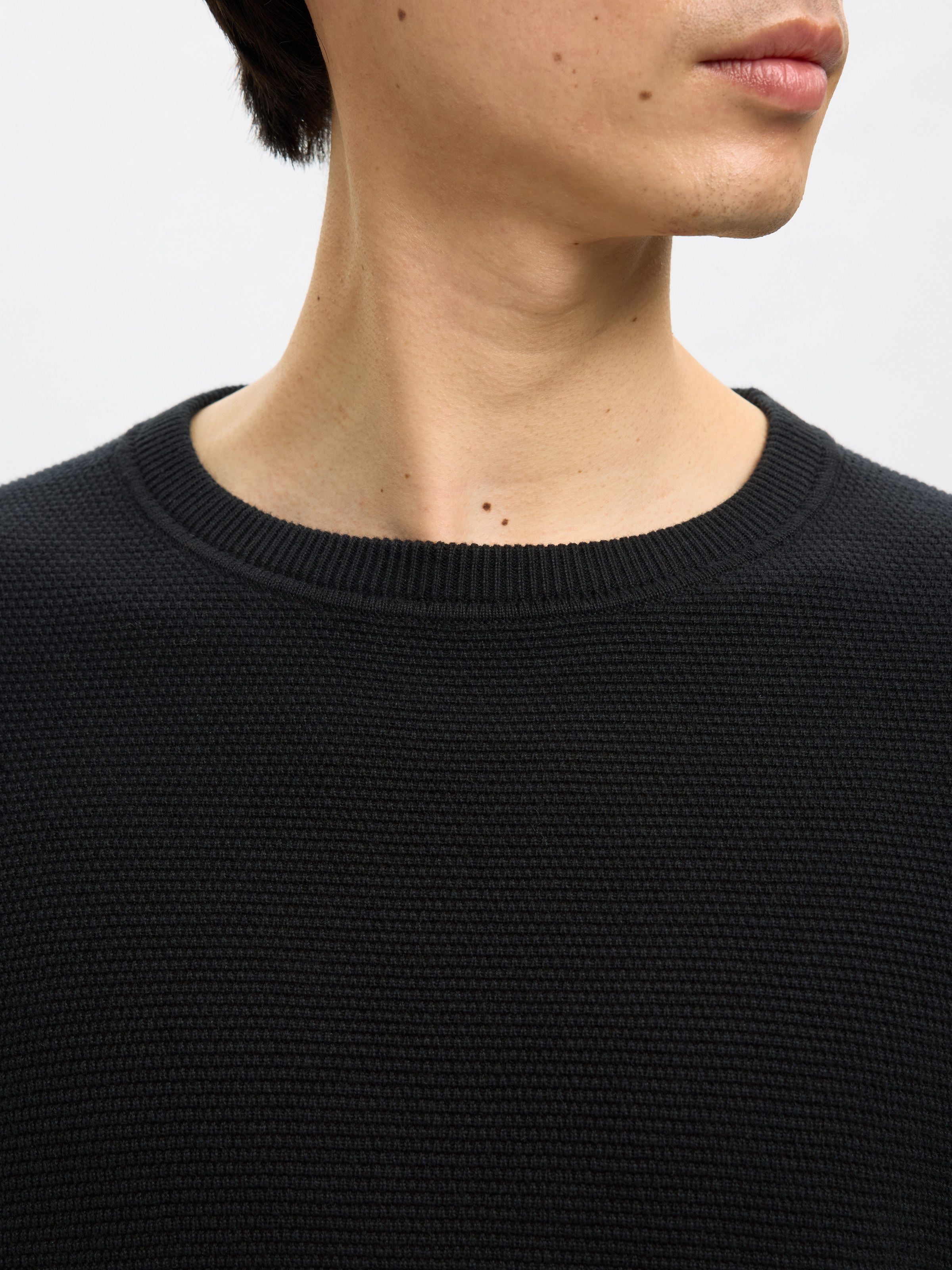 SELECTED Pull à col rond »SLHROSS LS KNIT STRUCTURE CREW NECK NOOS« coton, coupe régulière