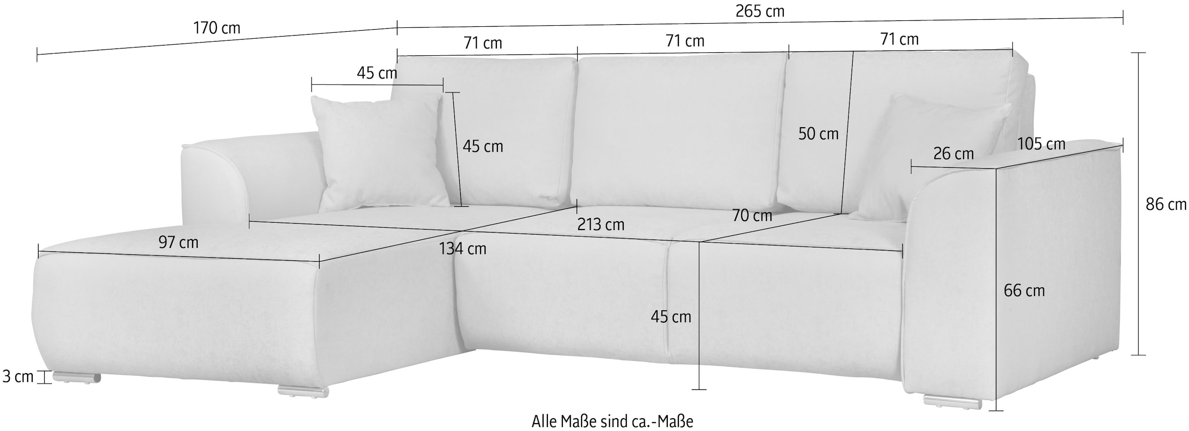 GOODproduct Ecksofa »BEATRICE optionale Schlafsofa mit Bettkasten, B/T/H: 265/170/86 cm« L-Form, wahlweise auch mit Bettfunktion und Bettkasten