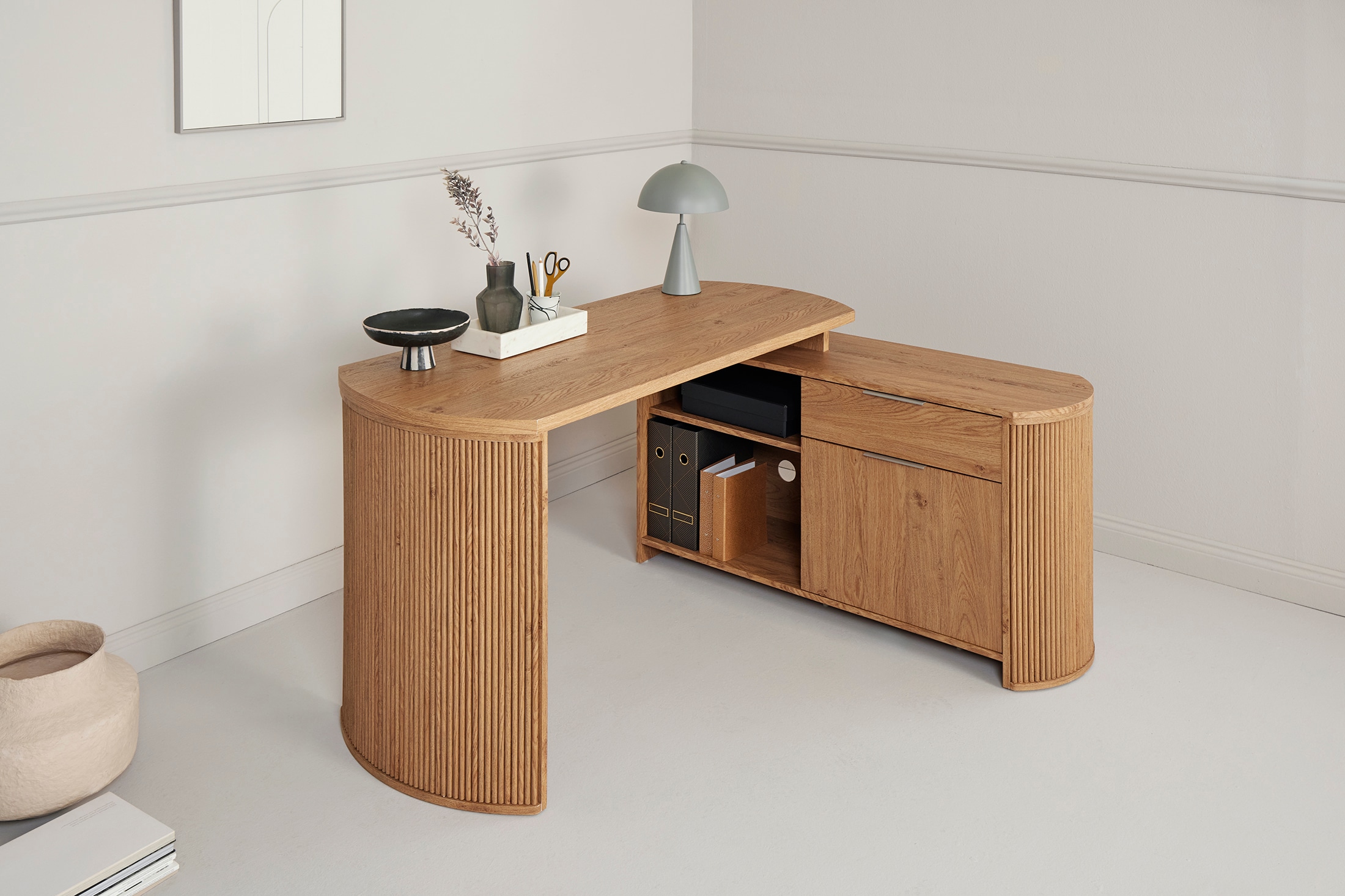 Jahnke Bureau d'angle »MOON C 150 E« 1 cuis tlg. montage réversible, espace de rangement & passage de câbles, largeur 150 cm