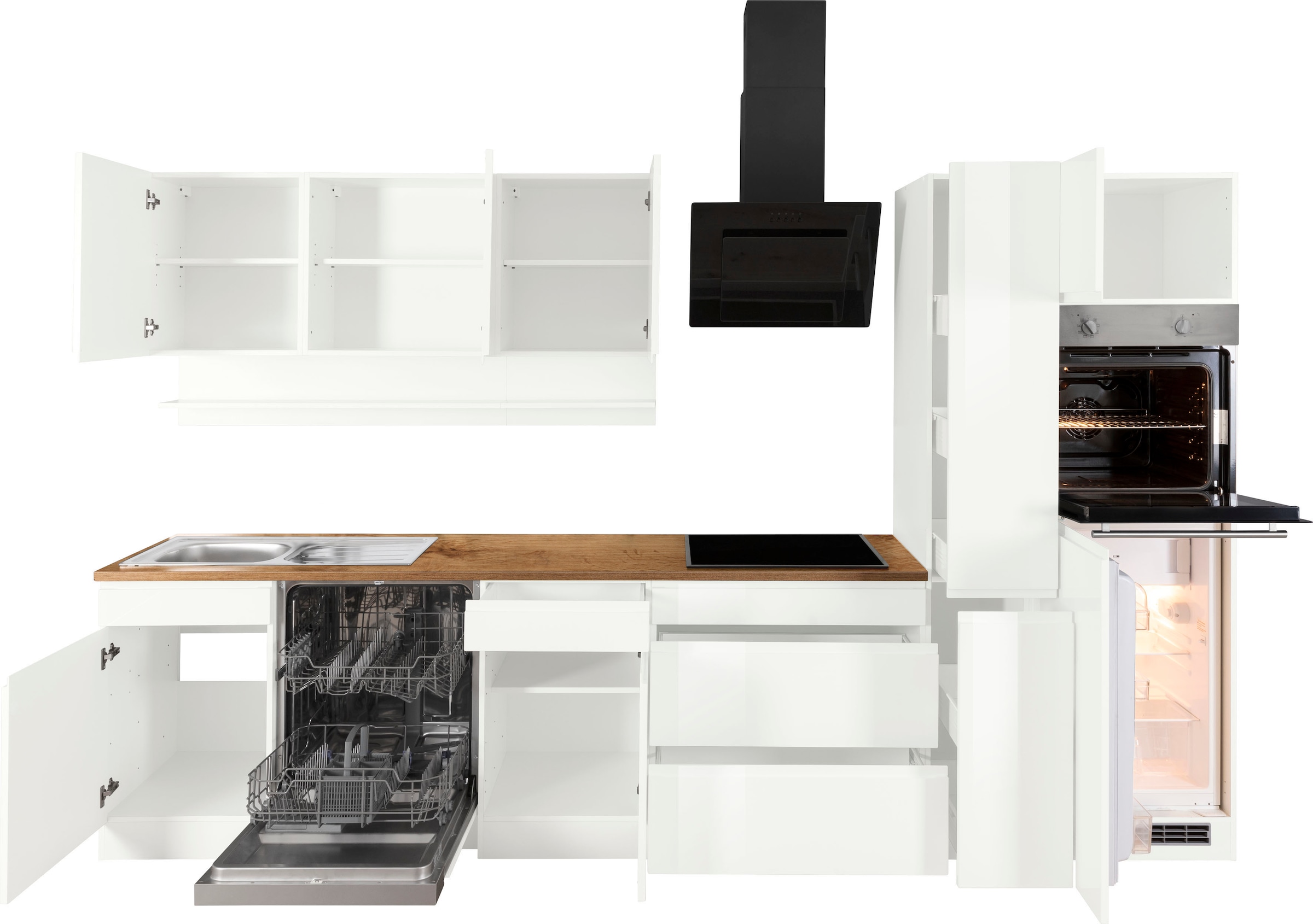 KOCHSTATION Kitchenette »KS-Virginia,neu in verbesserter Ausführung« plan de travail épaisseur 38 mm, rangement, fermeture douce,  largeur 330 cm, soft-close, sans appareils électriques