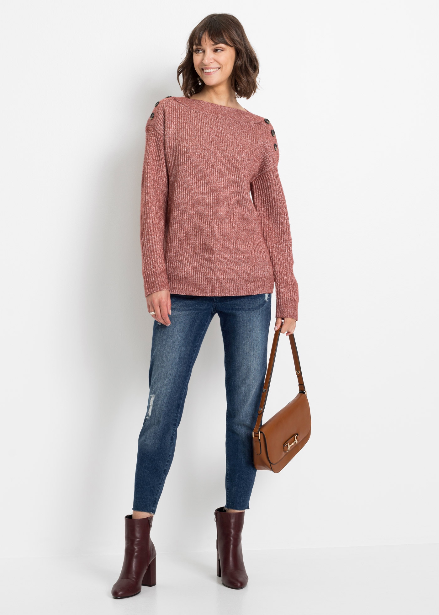 bonprix Pull en tricot »Pullover mit Knöpfen« aus Polyester, mit Knopfverzierung, Oversize-Passform