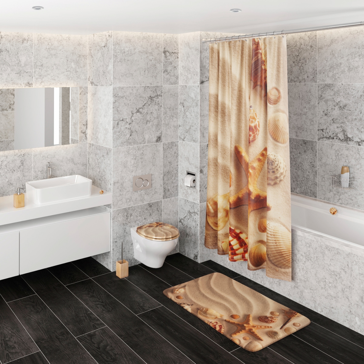 Sanilo Badaccessoire-Set »Sanibel« bestehend aus WC-Sitz, Badteppich, Stöpsel, Seifenspender, WC-Bürste