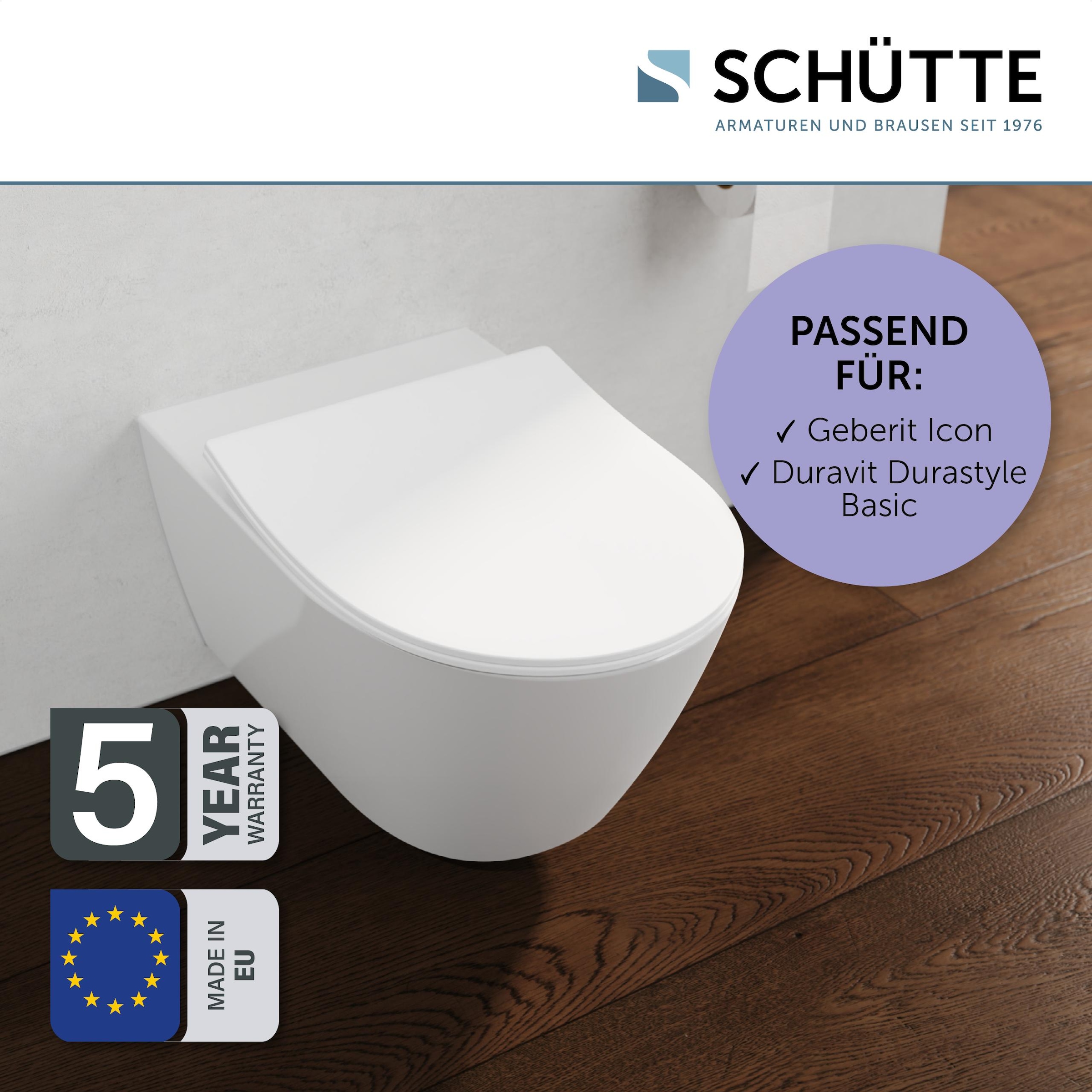 Schütte WC-Sitz »Duroplast, WHITE D-Form PRO 6« WC-Sitz, Befestigungsmaterial, Montageanleitung,  mit Absenkautomatik und Schnellverschluss